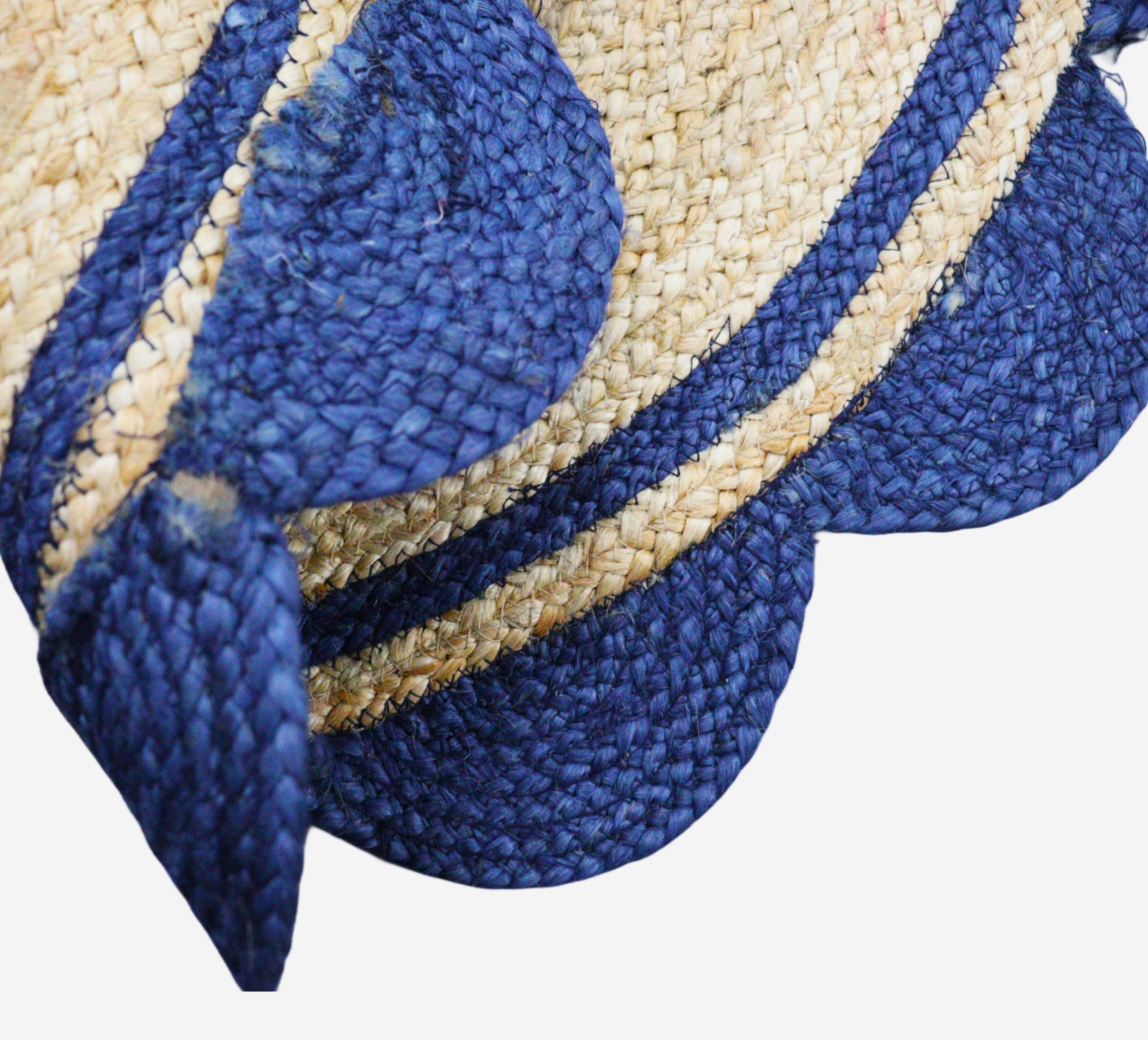 Tappeto decorativo in iuta, 90 x 90 cm, blu navy e beige