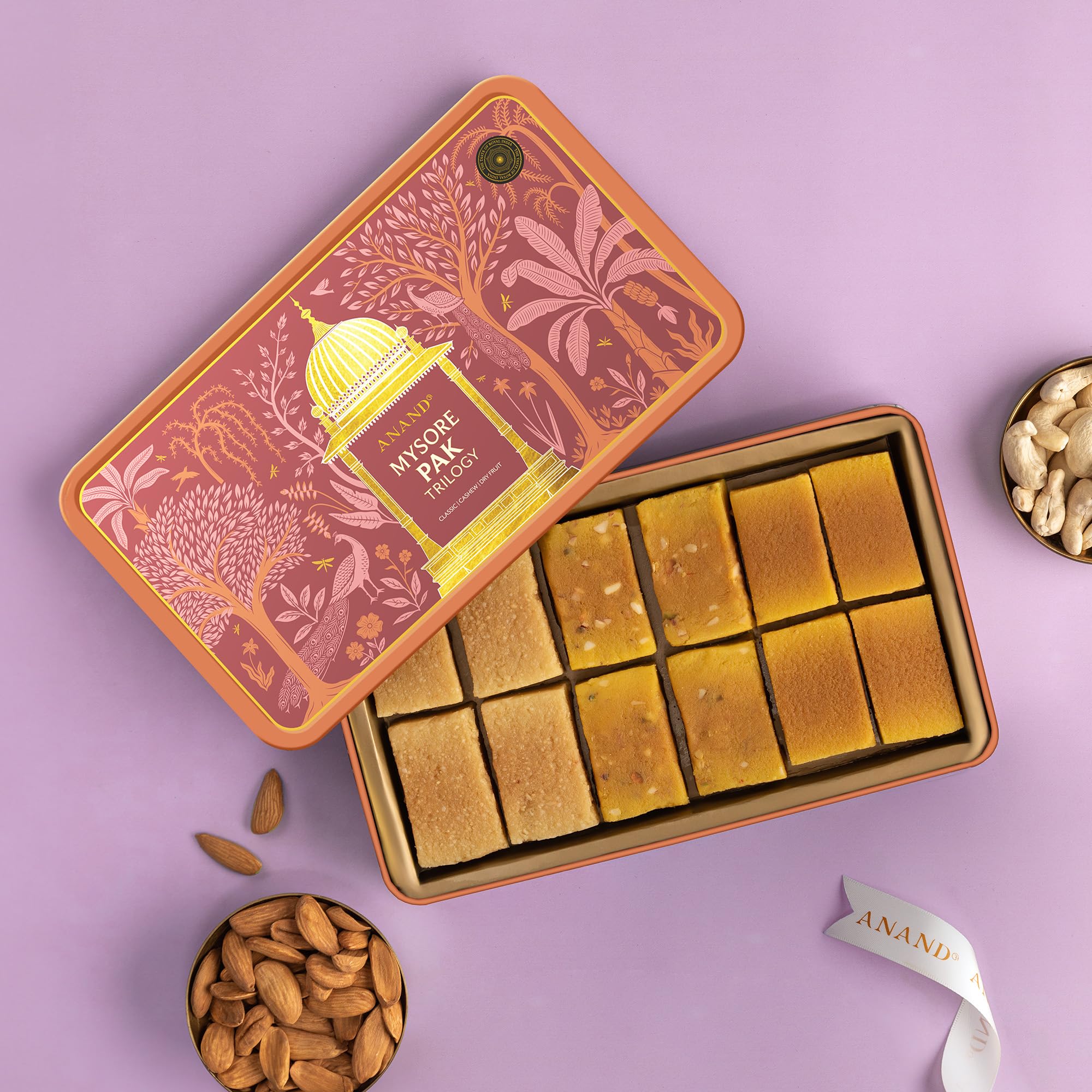 ANAND Trio Treat: Assorted Mysore Pak Sweets Box - 500g Delightful Sweet, Freshly Made Indian Sweets Mithai Gift Box for Any Occasion with No added Preservatives.