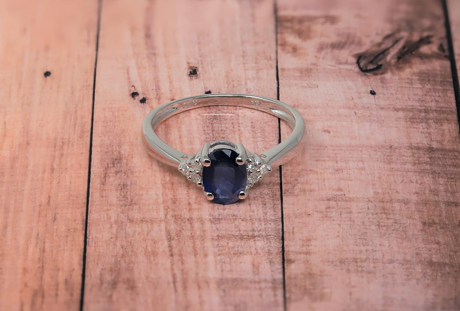 14K White Gold Genuine Sapphire 1 Ct Oval Diamond Ring. Size 7 - Image 3