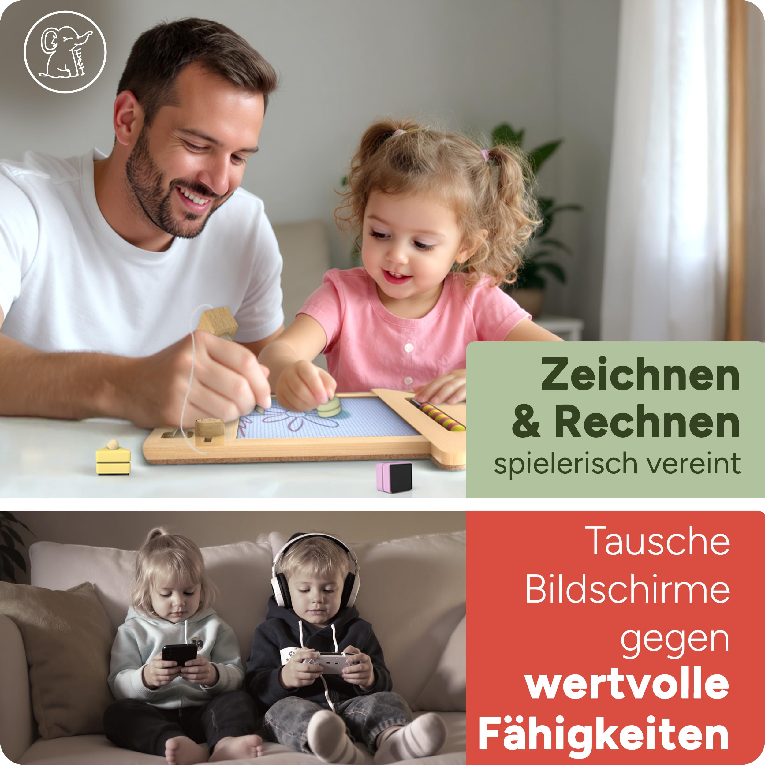 Eli – Tableau Magique En Bois Hêtre, Magnétique, Stylo Solidaire, Effaçable, Dès 2 Ans, Sécurisé (BPA Free), Cadeau Éducatif