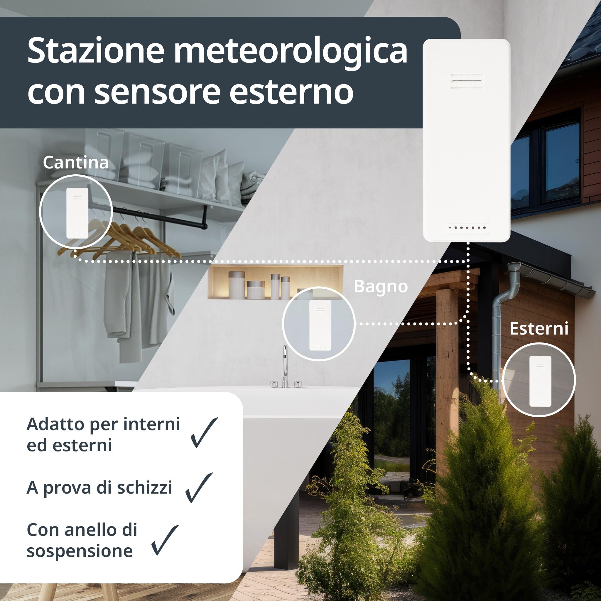 ADE Stazione meteo Digitale con Sensore Esterno | Termometro Digitale Ambiente Interno Esterno | Igrometro Umidità | Sveglia | Display a LED illuminato | nero