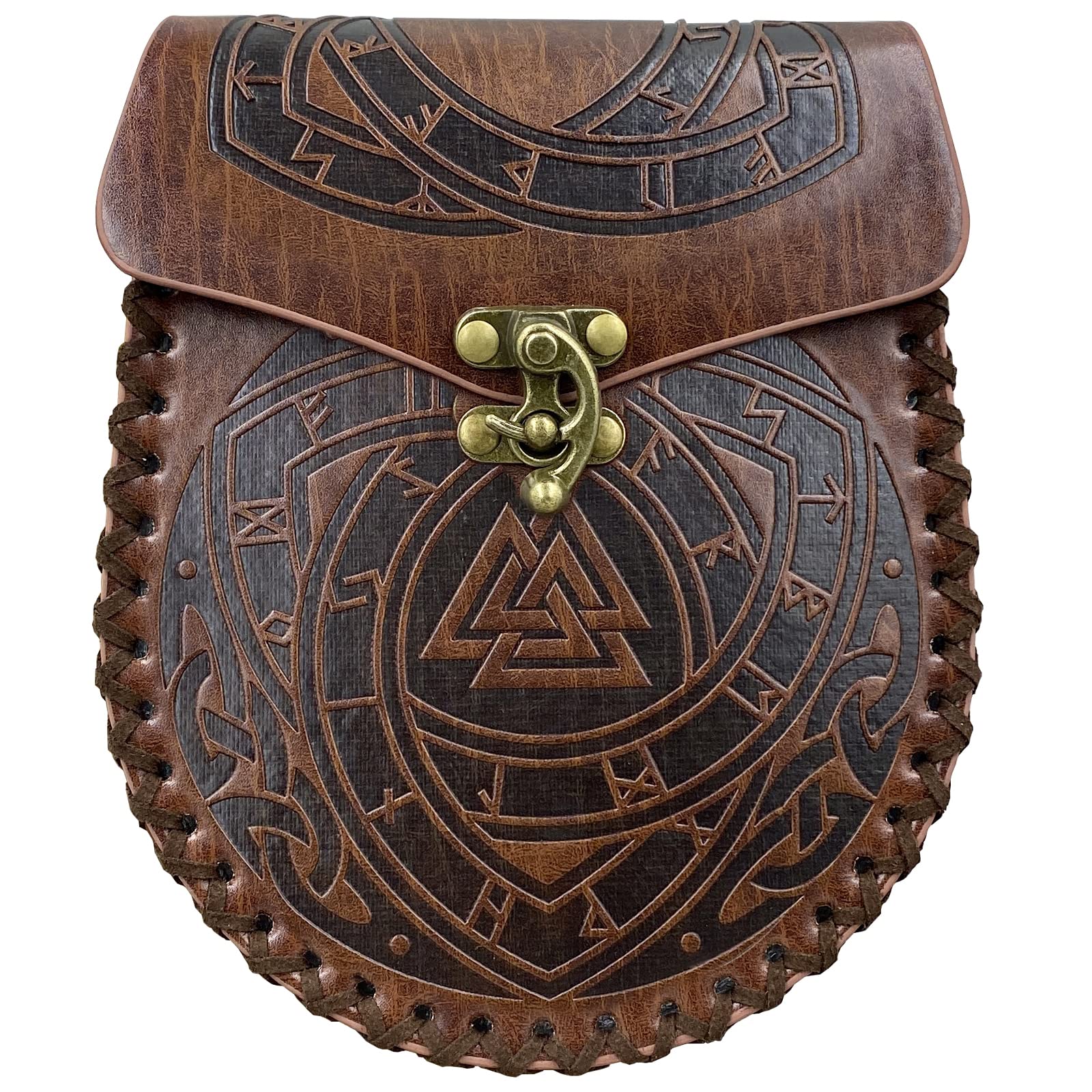 HiiFeuer Nordic Embossed Belt Bag, Retro Medieval Faux Leather Side Pocket, Portable Vintage Waist Bag for LARP Ren Faire