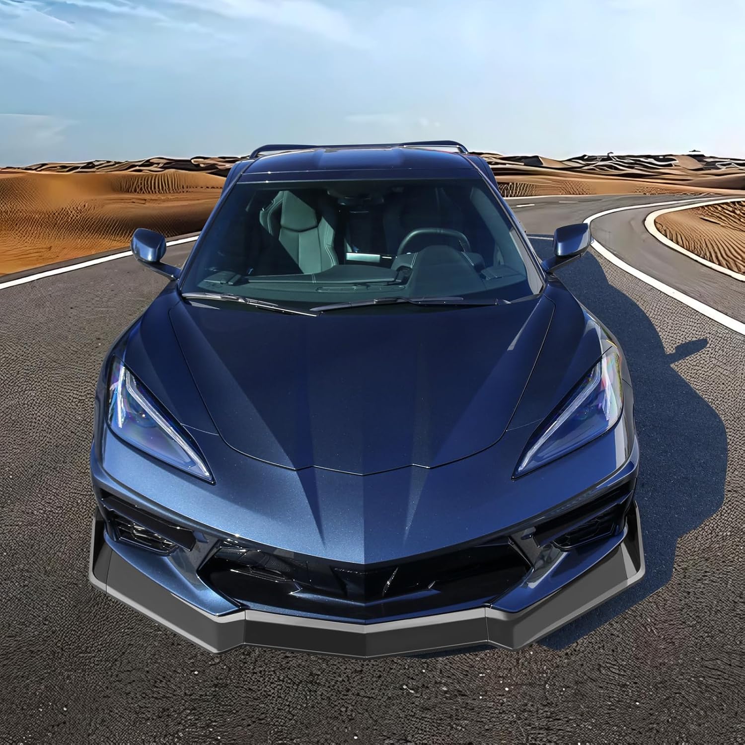 FREEMOTOR802 Front Bumper Lip Splitter, Fits 2020-2025 Chevrolet Corvette C8 Stingray & Z51, ABS Air Dam Lower Chin Spoiler Body Kit Replacement (Matte Black/5PCS)