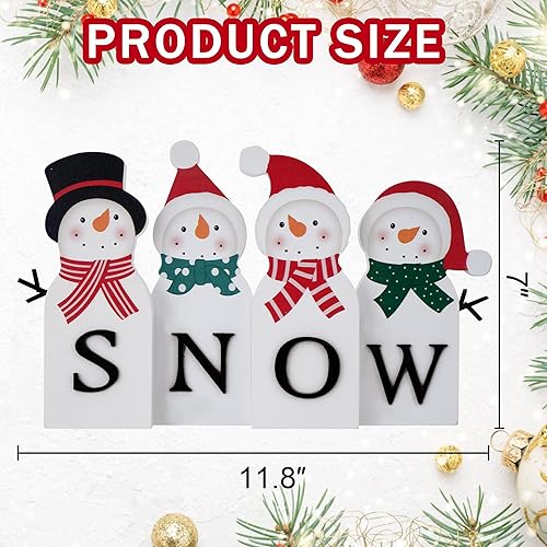 Miniatura 4 de Decoraciones navideñas para el hogar, decoración de muñeco de nieve para interiores, letrero de madera de Feliz Navidad, bloque de mesa rústico,