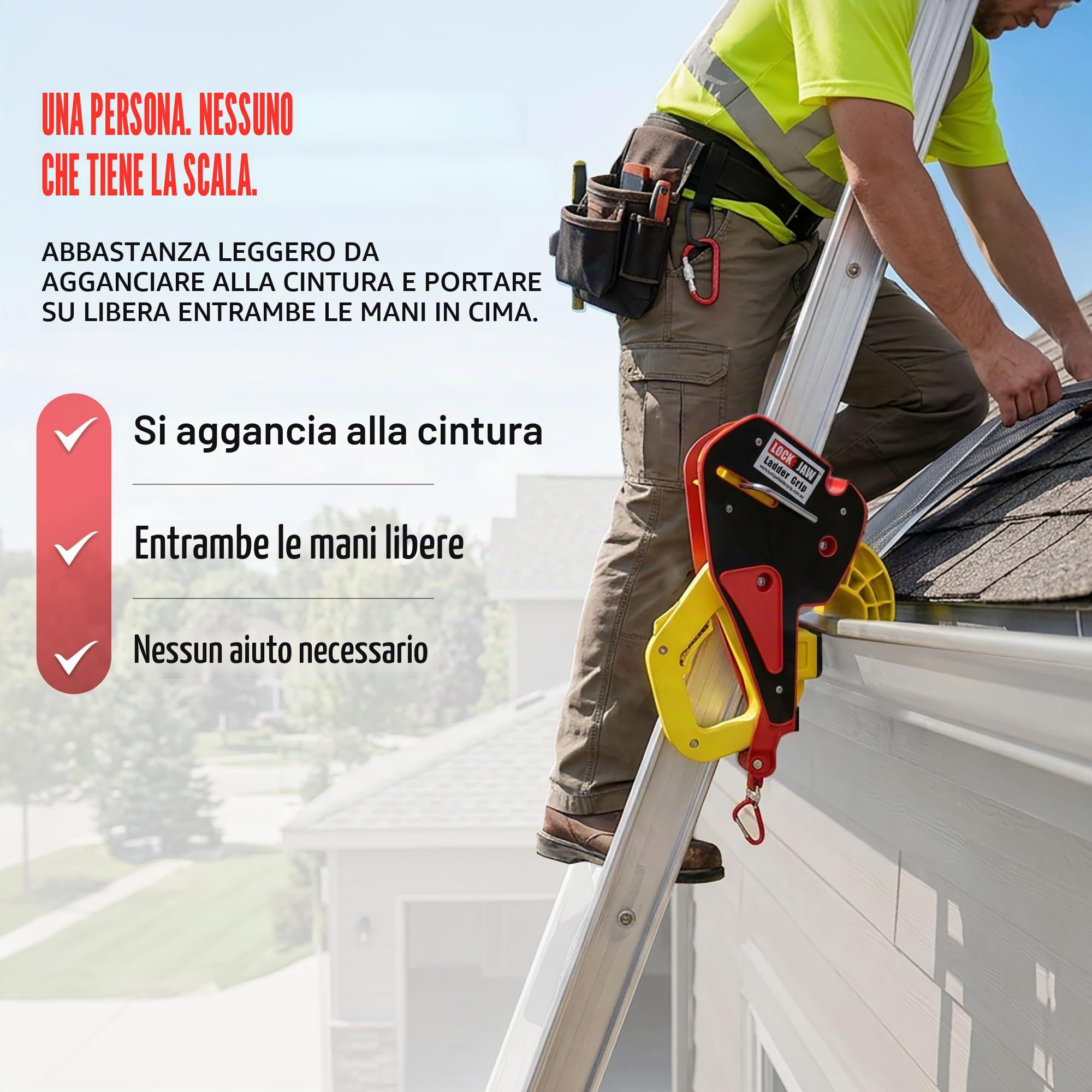 Lock Jaw Blocco scala anticaduta - Ferma scala montaggio rapido - Ladder grip per sicurezza sul lavoro - Accessori per scala - Blocca scala