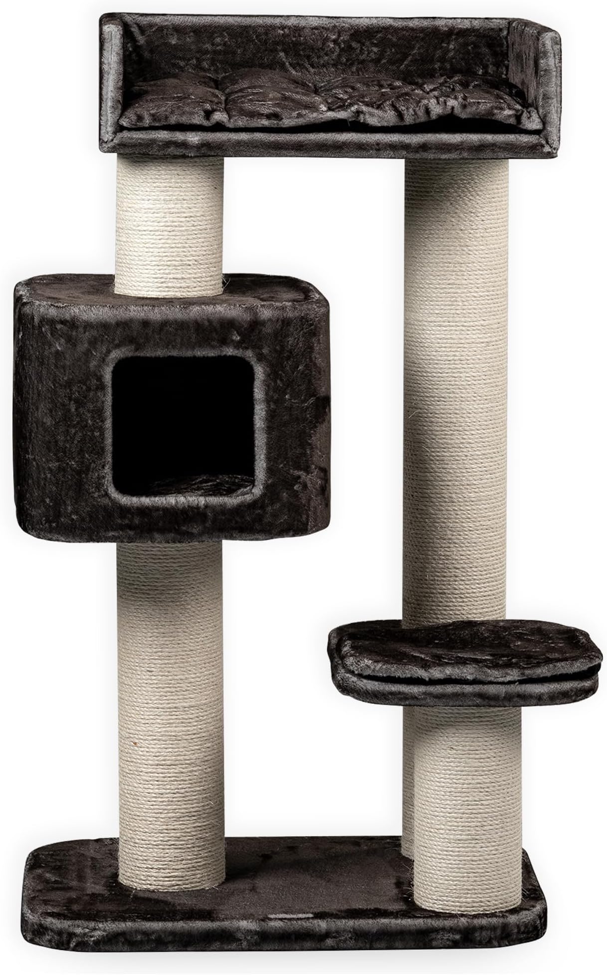 RHRQuality Cat Tree for Large Cats - Devon Rex – 120 cm High – With 15 cm Sisal Posts & Playhouse – Taupe