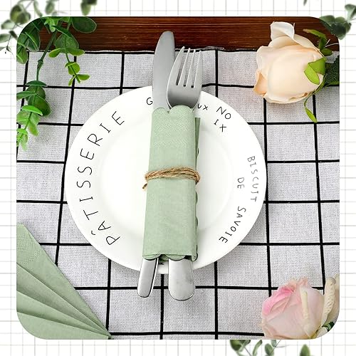 Miniatura 5 de 100 servilletas de cóctel con bordes festoneados, color verde salvia, cuadradas, de 3 capas, servilletas de papel desechables festoneadas para