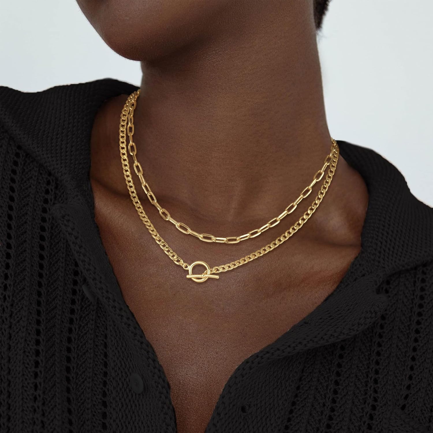 CHESKY Layered Necklaces for Women, 14K Gold Plated Chain Necklace Women Trendy Cuban Link Paperclip Chain Toggle Clasp Necklace Fashion Chunky Jewelry for Women - Image 2