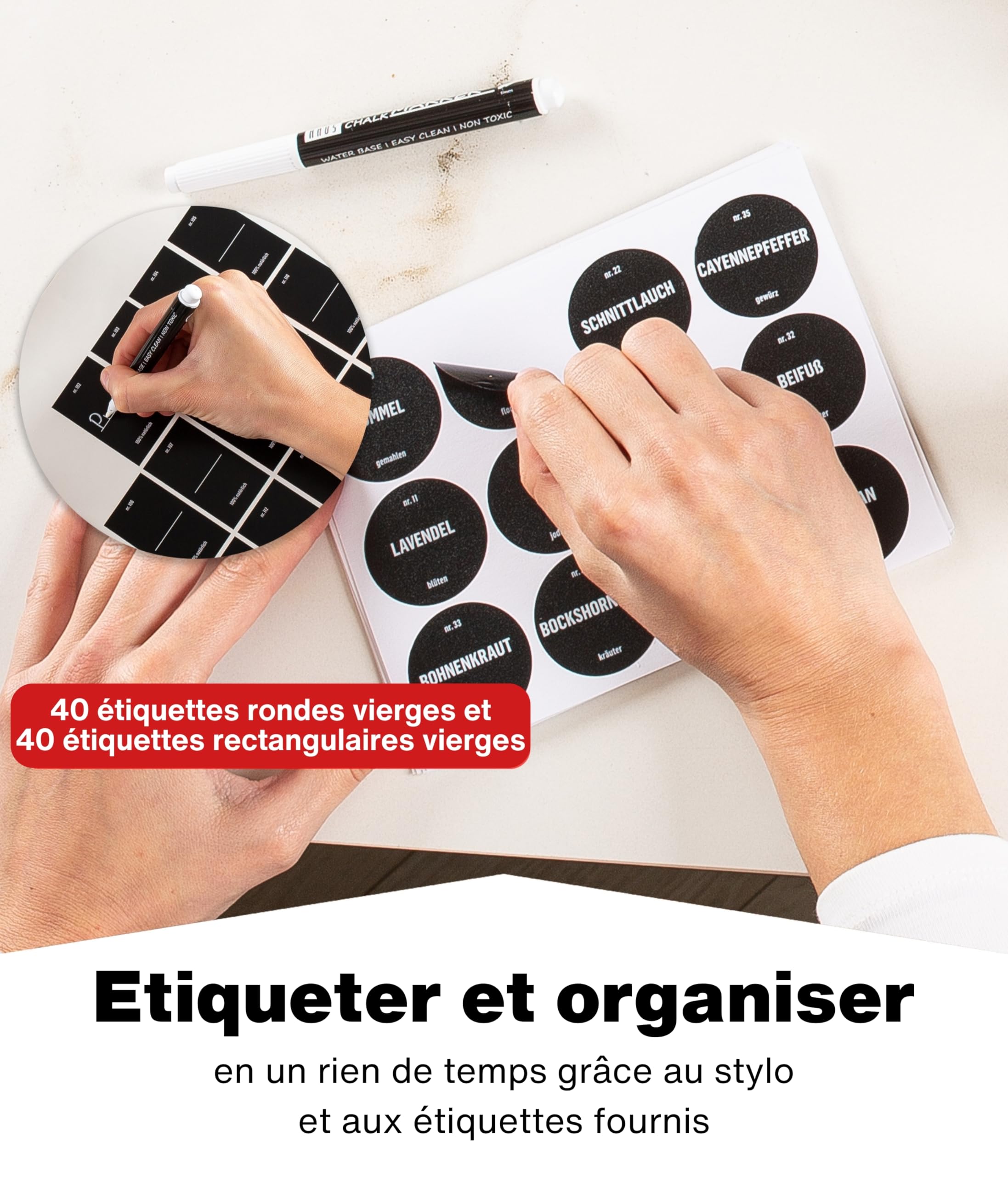 Deco haus® Range epices cuisine tiroir avec Pots Lot de 24 avec Étiquettes - Rangement épices tiroir - Organisateur epice Grande Capacité Extensible