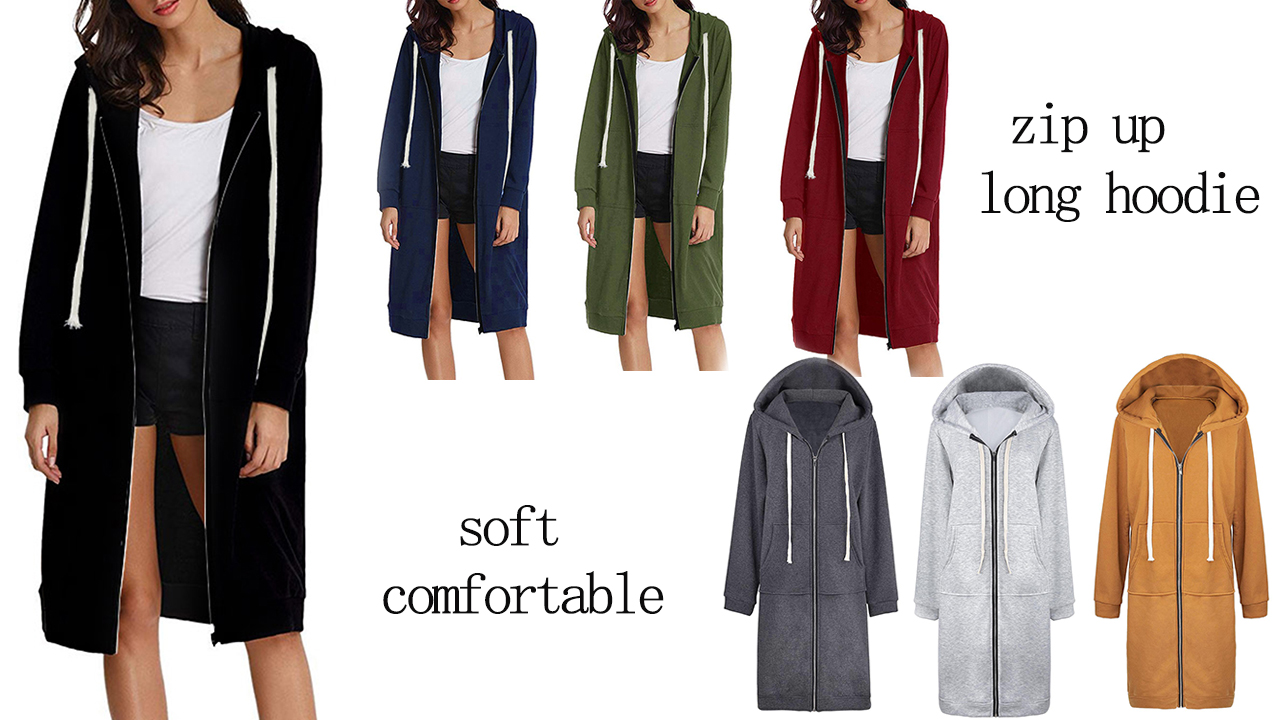 tunic length zip up hoodie
