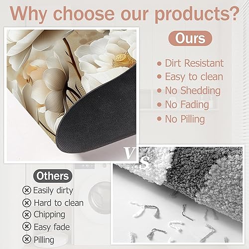 Miniatura 5 de Tapete de baño antideslizante, decoración de baño de peonías blancas, flores de loto de diatomeas, tapete de baño absorbente de secado rápido,