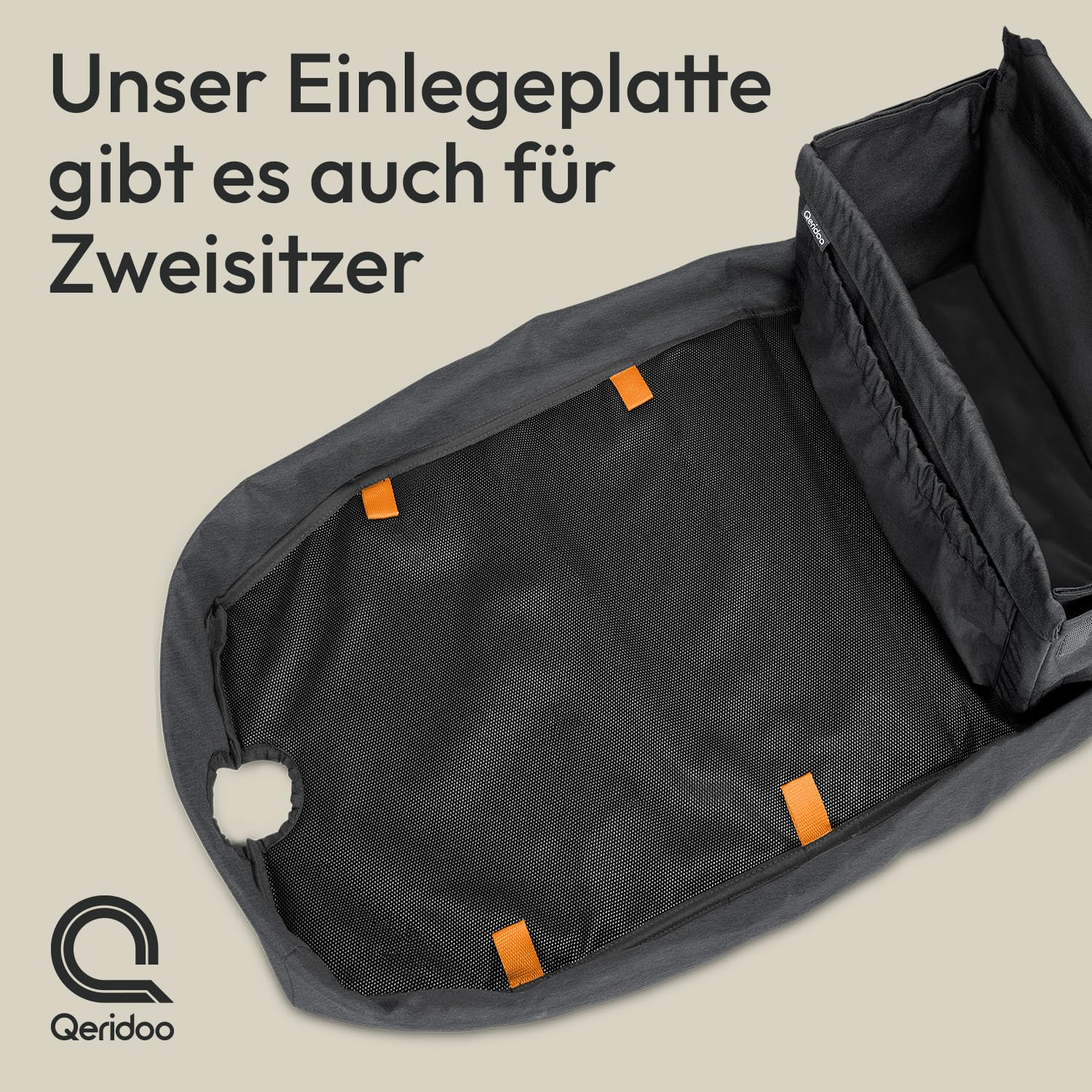 Qeridoo Cargo Einlegeplatte Einsitzer | Zubehör für Fahrradanhänger | Verwandelt Kinderfahrradanhänger in Lastenanhänger | Inklusive Zurrgurte & Klemmstange | Einfache Montage & sichere Fixierung