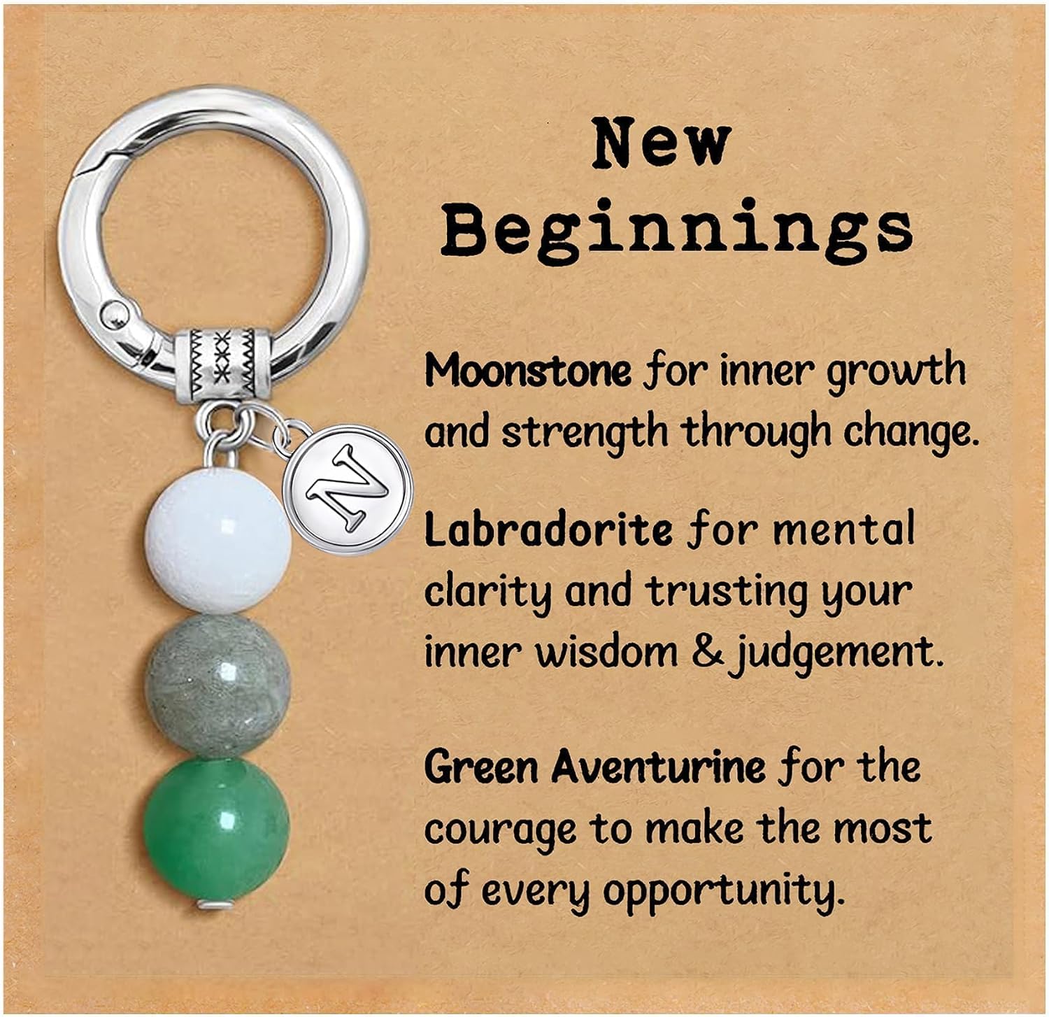 Nanafast Crystals Keychain Gift for New Beginnings, 12MM Healing Crystals Stones Keychain with Initial Charm