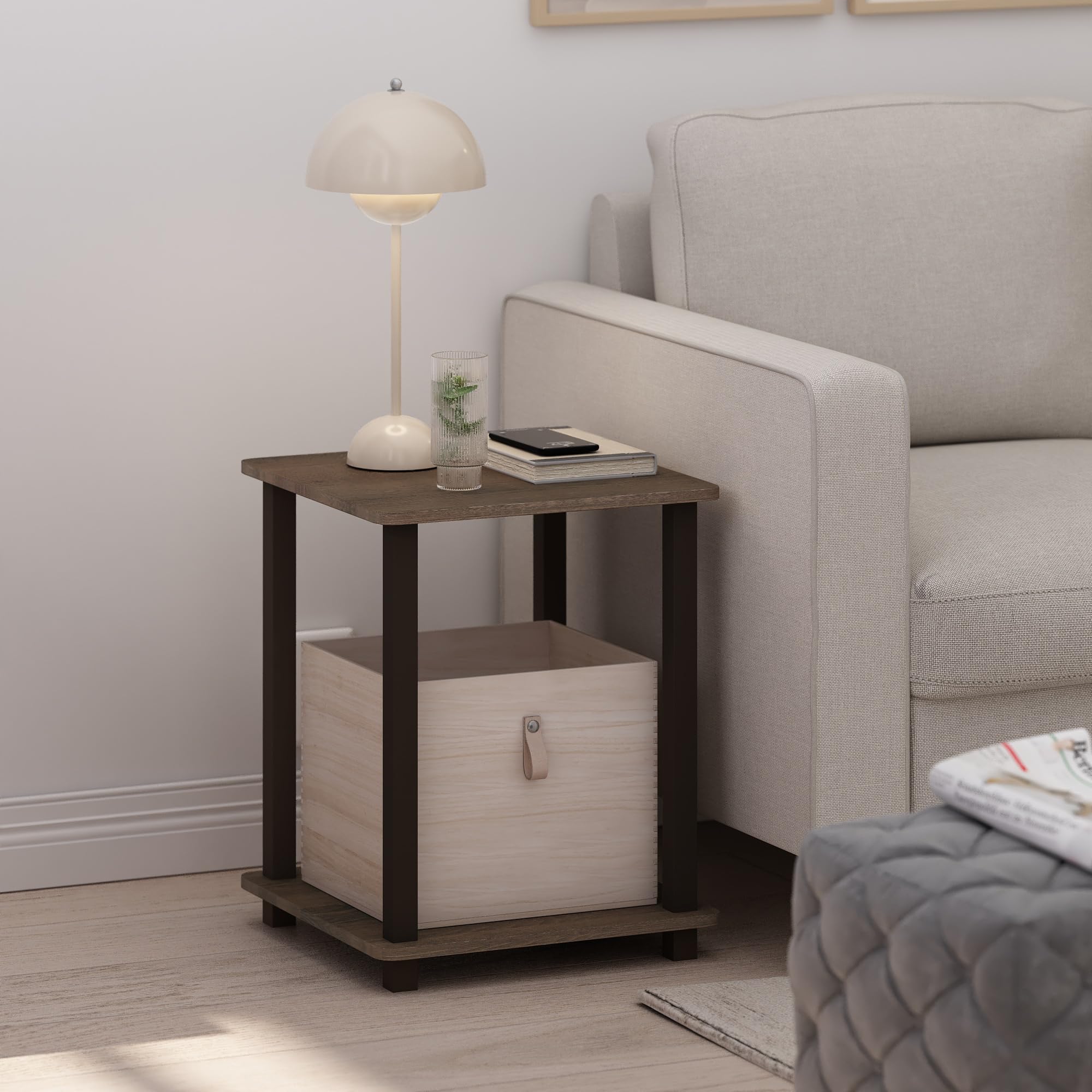 Furinno SIMPLISTIC Side Table Set of 2, 2-Tier Square Modern End Table, Nightstand, Night Stand, Bedside Table, Toolless Assembly, for Living Room, Bedroom, Espresso