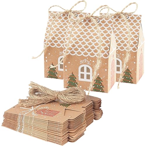 ANCIENTPWR 20 PCS Small Christmas Gingerbread Treat Boxes, Mini Candy Goodies Boxes Kraft Paper Gift Bags for Kids Party Favors Gifts Wrapping