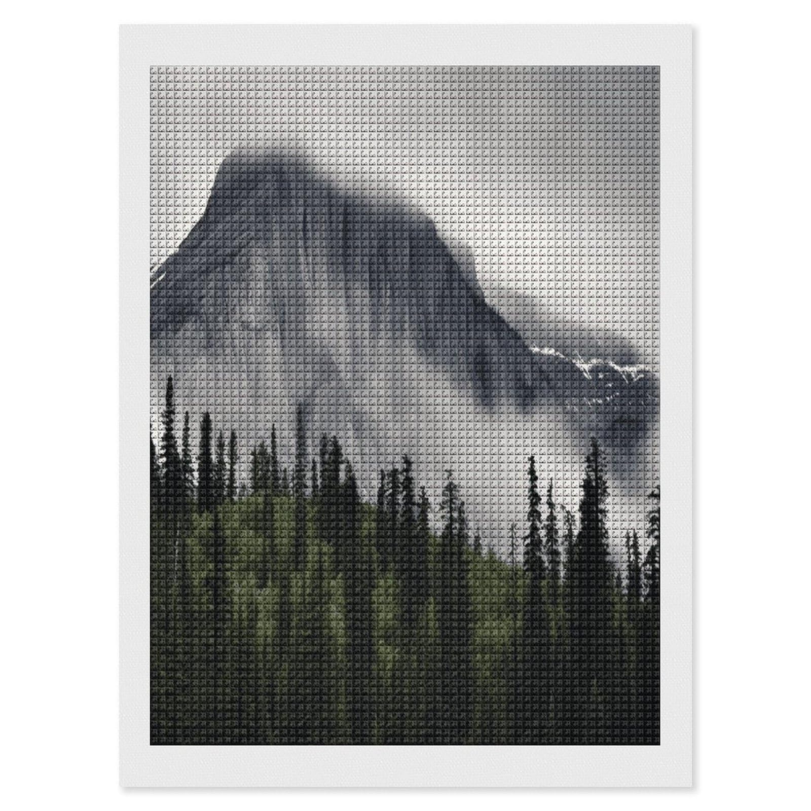 FodPand Canadian Smokey Mountain Cliff Diamond Painting Kit for Beginner Fun 5D DIY Crafts for Adults Diamond Art Kits Square Diamond Art Canvas Painting Gem Art Crafts for Home Wall Decor 12"x16"