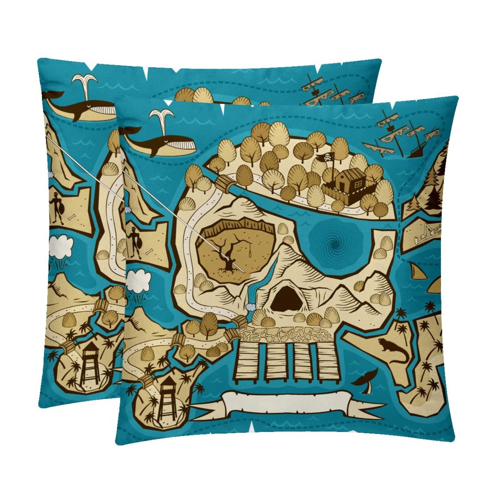 TDGKPZ Pirate Skull Throw Pillow Cases 2 Pack Pillowcases Zipper Cushion Covers For Bedroom Living Room 40x40cm
