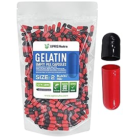 XPRS Nutra Size 2 Empty Capsules - 1000 Count Empty Gelatin Capsules - Pills DIY Capsule Filling - Pure Bovine Pill Gel Caps for Do-It-Yourself Supplements (Black/Red)