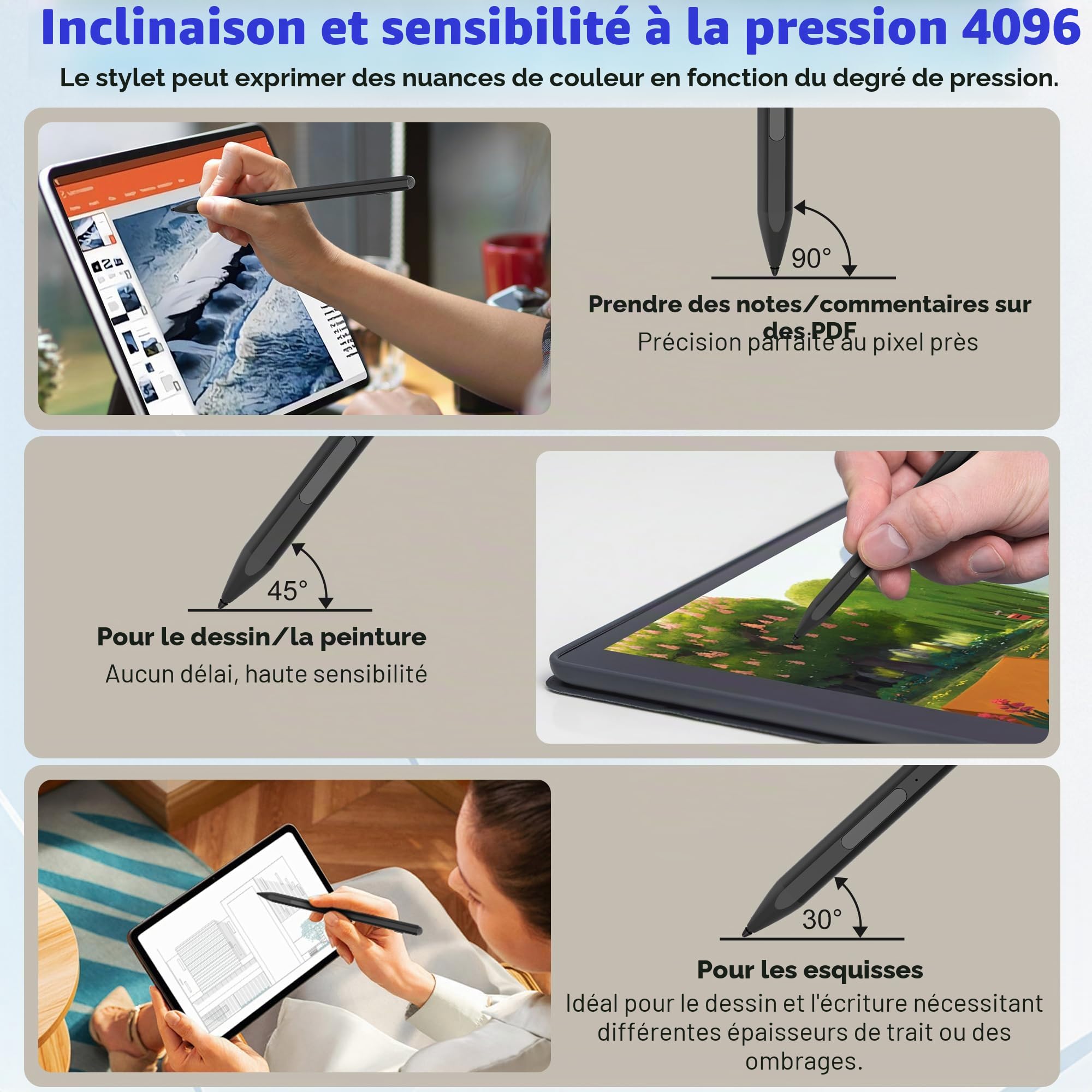 Microsoft Surface Pen, Stylet Surface pour Surface Pro 11/10/9/X/8/7/6/5/4/3, Surface Go 4/3/2/1, Surface Laptop/Studio/Book 4/3/2/1 Stylet avec rejet de la Paume, Sensibilité à la Pression 4096