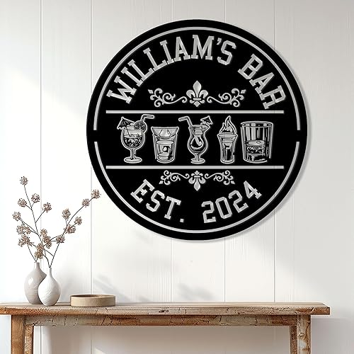 Miniatura 3 de Letrero de metal personalizado para bar de cóctel, decoración de pared con nombre personalizado para bar del hogar, patio, patio o cocina, regalo
