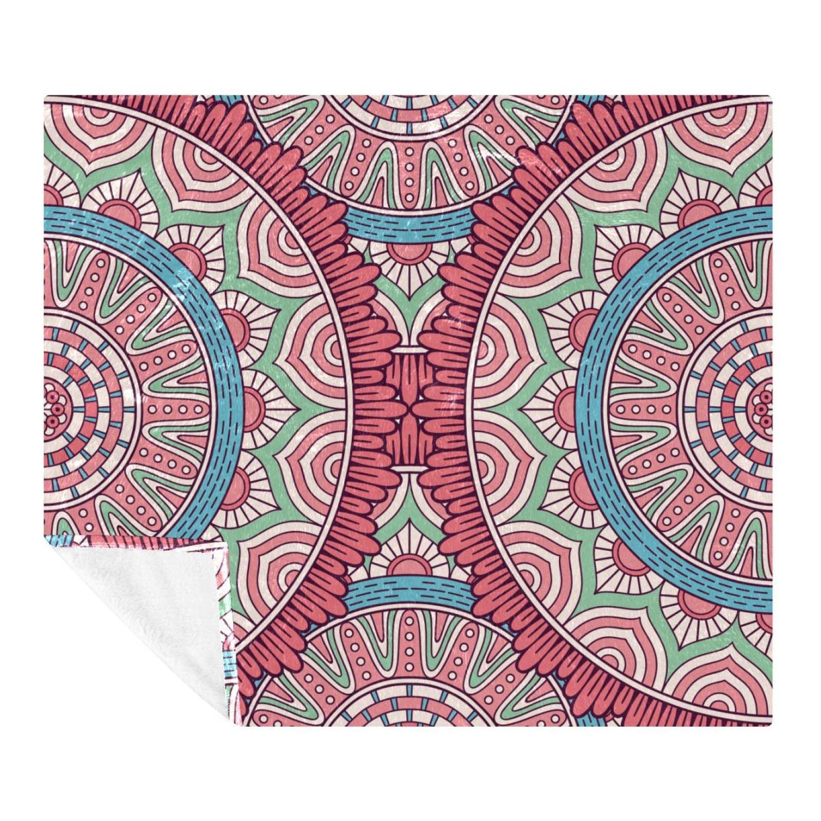 Couverture polaire motif mandala fleur rose pour une ambiance douce et chaleureuse