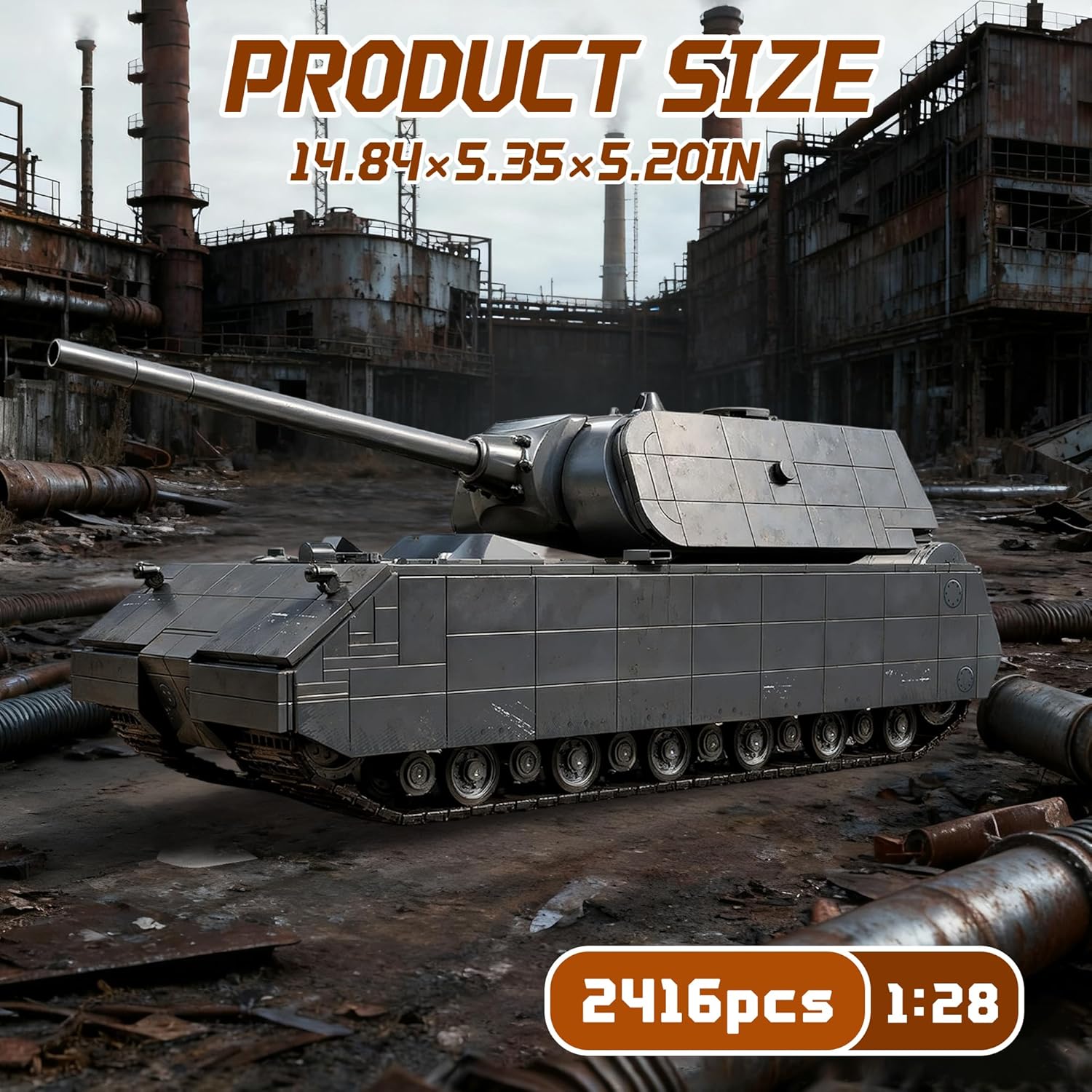 WW2 Panzer VIII Maus Tank Building Sets for Adults, Army Military Vehicles Collectible Model for Home Decor (Gray)