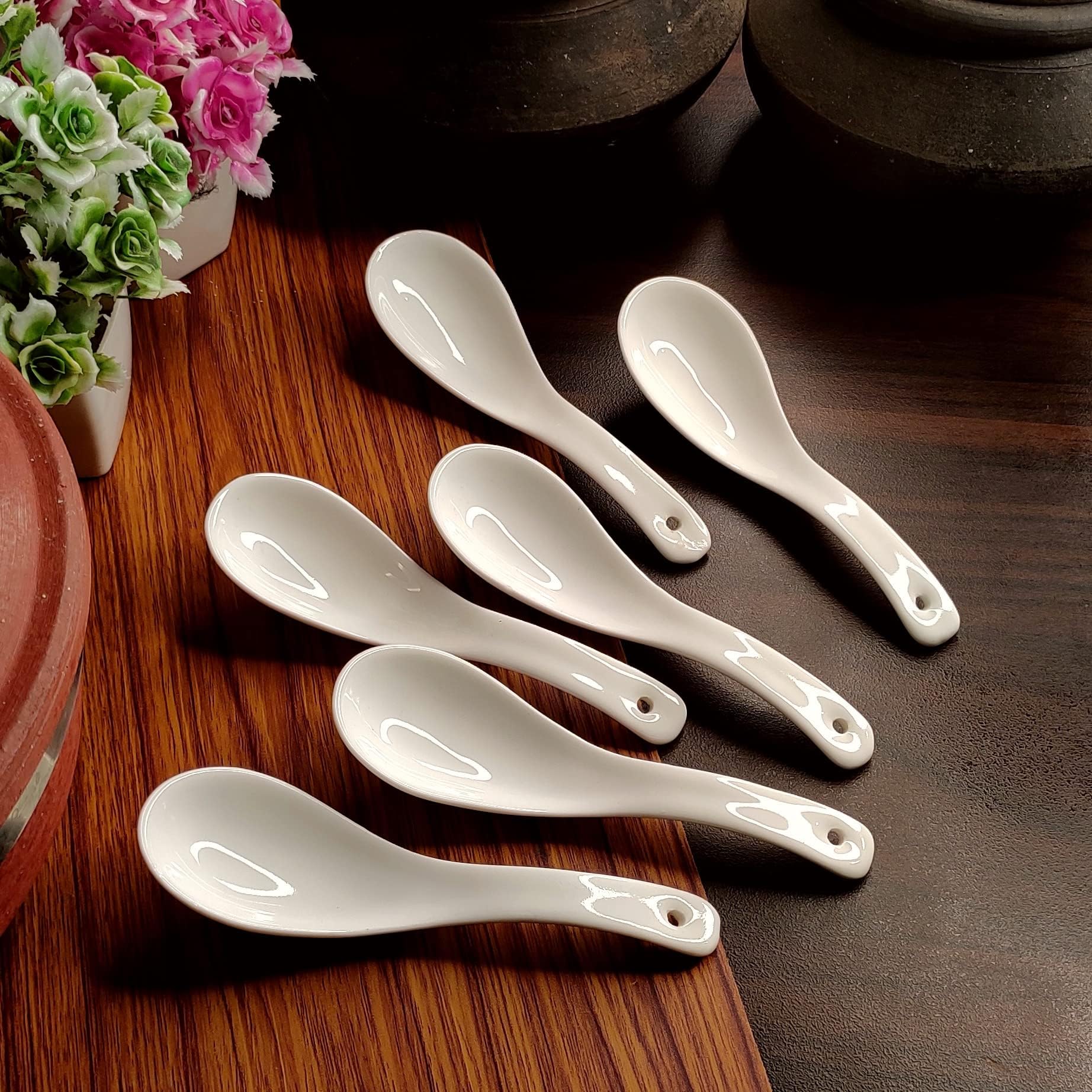 Soup Spoon/Soup Spoons Ceramic Soup Spoon Set of 6 Pure Ceramic White Color Microwave Safe 15 cm Soup Spoons