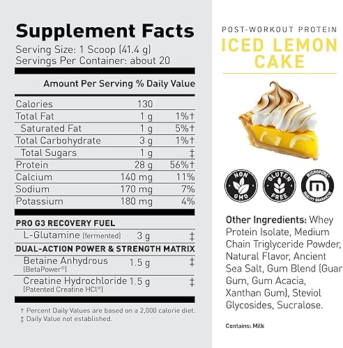 Miniatura 2 de Kaged Proteína en polvo post entrenamiento, pastel de limón helado, proteína de suero, creatina, glutamina y betaína | bebida de recuperación |