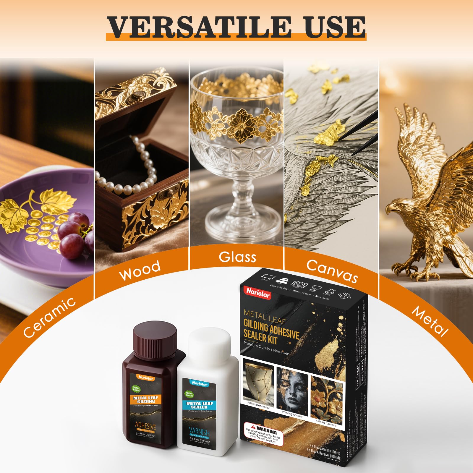 Nariolar Kit adesivo foglia d'oro per artigianato e arte decorativa tutto in uno