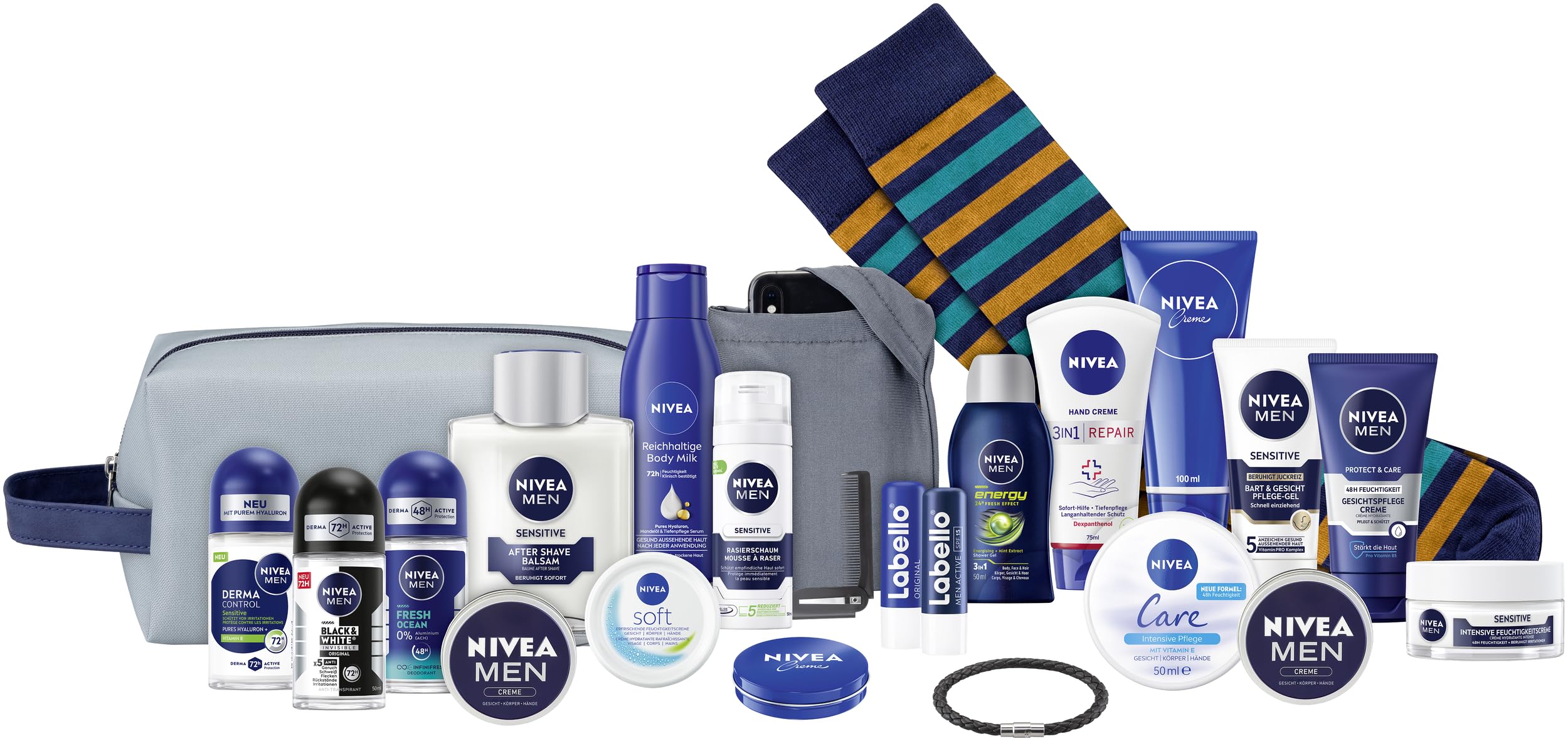 NIVEA MEN Adventskalender 2025-24 Türchen mit verwöhnenden Überraschungen, Weihnachtskalender mit Pflegeprodukten für die Adventszeit, NIVEA MEN, NIVEA und Labello Produkte