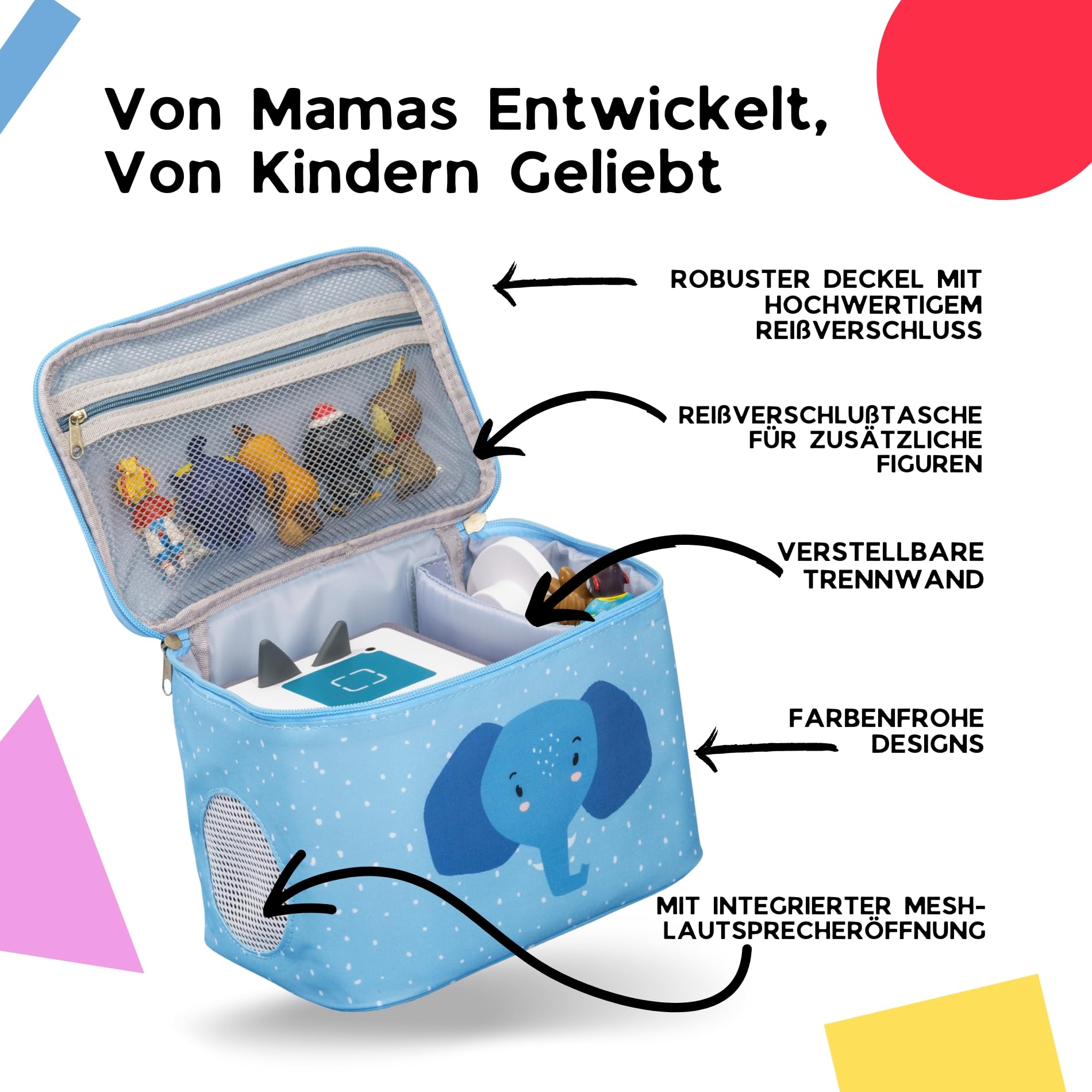 Sac pour Toniebox - Sac de rangement pour boîte à musique, figurines auditives Tonies, écouteurs, chargeur et accessoires - Sac de transport pour Tonie - Sac de voyage, bleu, Music Cube