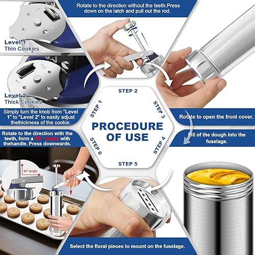 Miniatura 3 de Kit de prensa de galletas, pistola mejorada para hacer galletas, prensa de galletas Spritz de acero inoxidable para hornear con 20 discos de