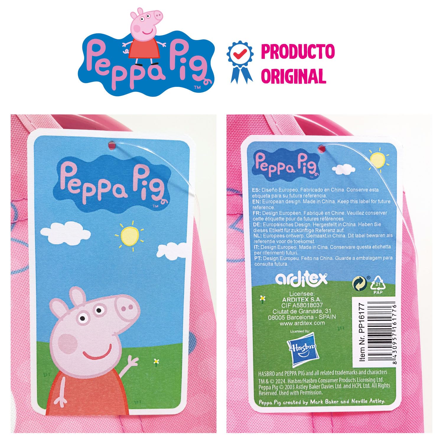 ARDITEX Peppa Pig Klappstuhl für Kinder, Outdoor-Stuhl für Strand, Garten und Terrasse, Metallrahmen, Armlehnen aus Kunststoff und Sitzfläche aus Segeltuch, 38 x 32 x 53 cm, Rosa, PP16177