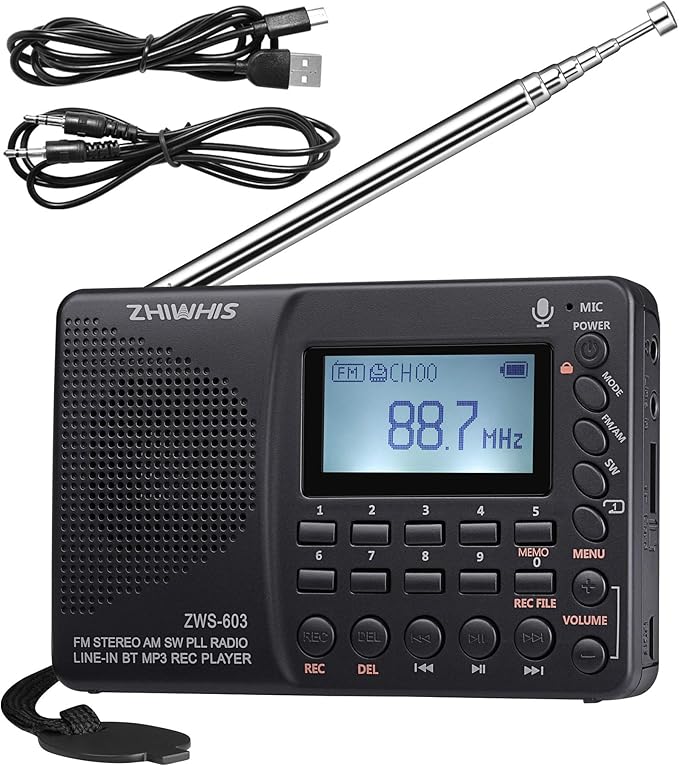 ZHIWHIS Portable Bluetooth Radio, FM AM Shortwave Radios