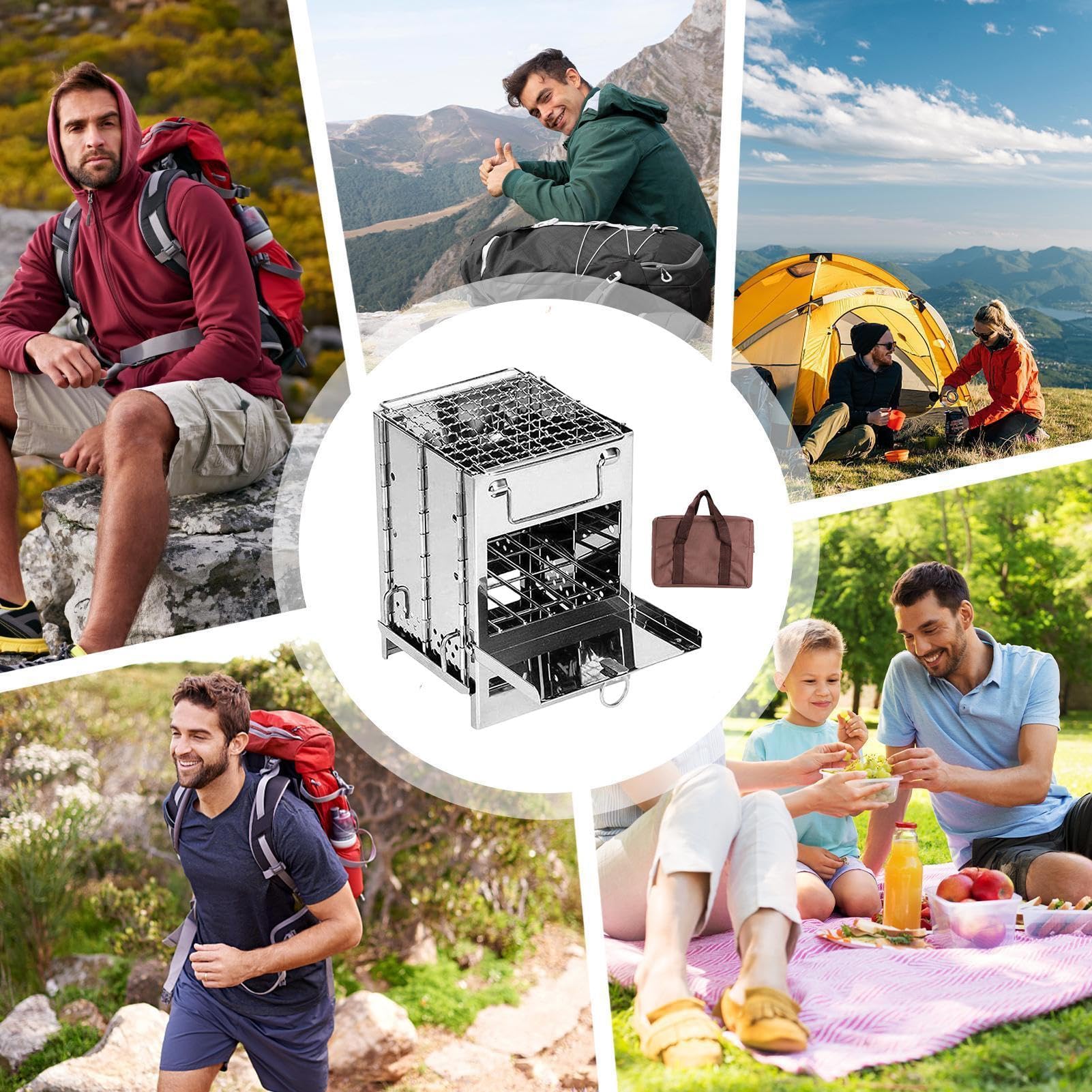 Réchaud De Camping Portable Brûleur en Acier Inoxydable Pliable