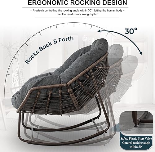 Miniatura 24 de Mecedora para exteriores, silla mecedora de huevos de mimbre de gran tamaño, para interiores y exteriores, cómoda silla mecedora con cojín grueso