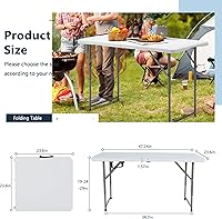 Vista 3 de Banco plegable de 4 pies, mesa de comedor al aire libre, mesa de picnic portátil plegable, mesa de fiesta ligera, mesa plegable de 4 pies, mesa