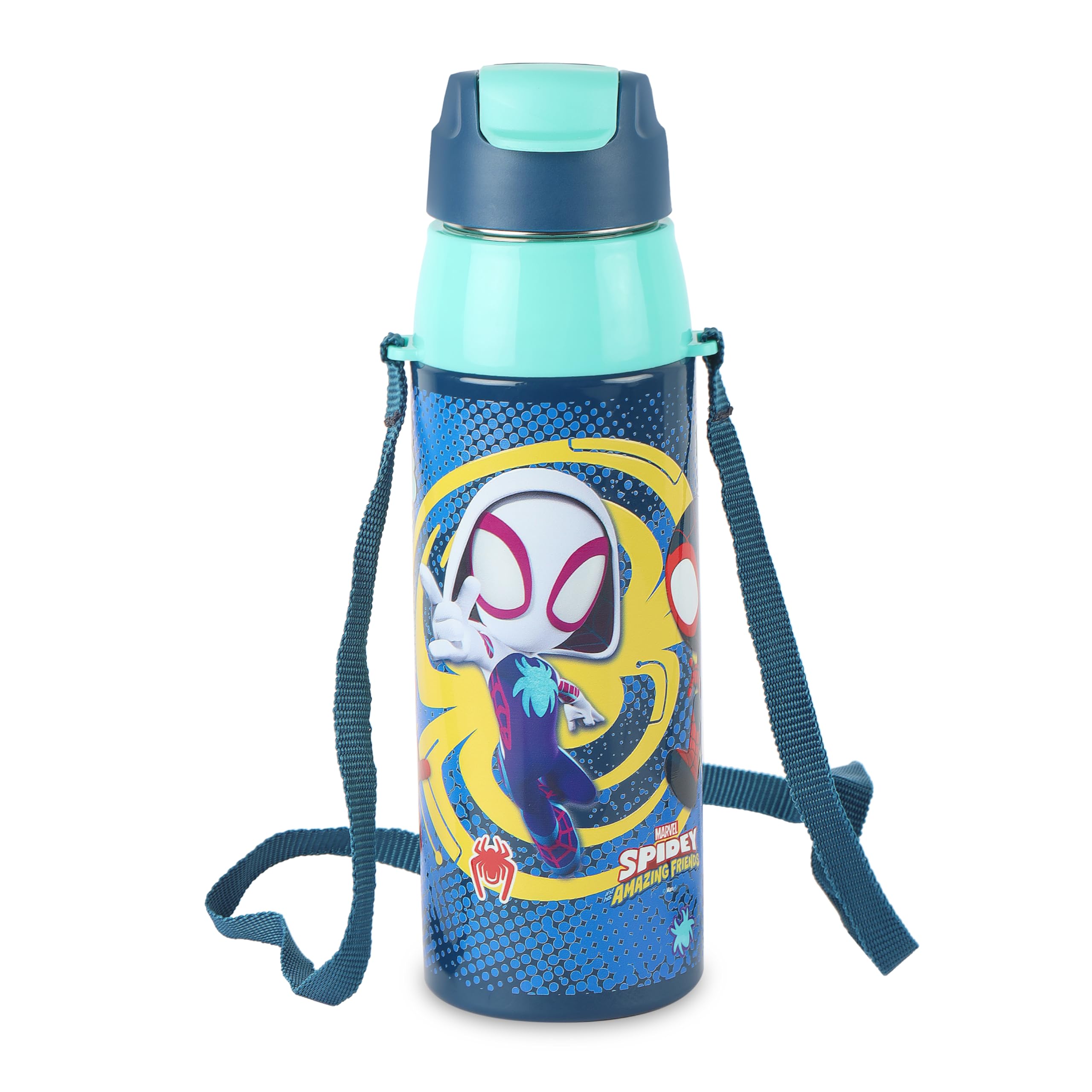 CELLO Kidzbee Era 600 Insulated Kids Water Bottle 520 ml, Dark Blue | 3D Touch & Feel Web Warriors Design One Hand Grip Lightweight Leakproof Easy Sip Flip Cap Insulated Water Bottle For School Kids