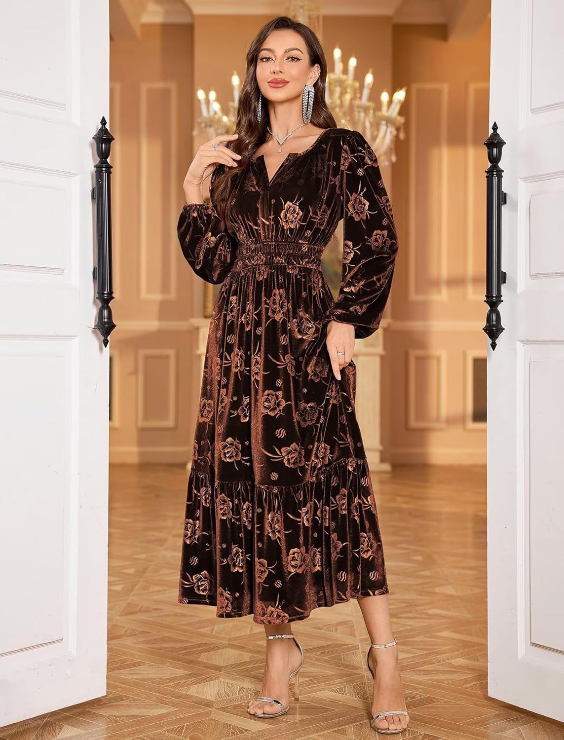 ZAFUL Womens Velvet Dresses Long Sleeve Cocktail Party Wedding Guest Dress - Image 5