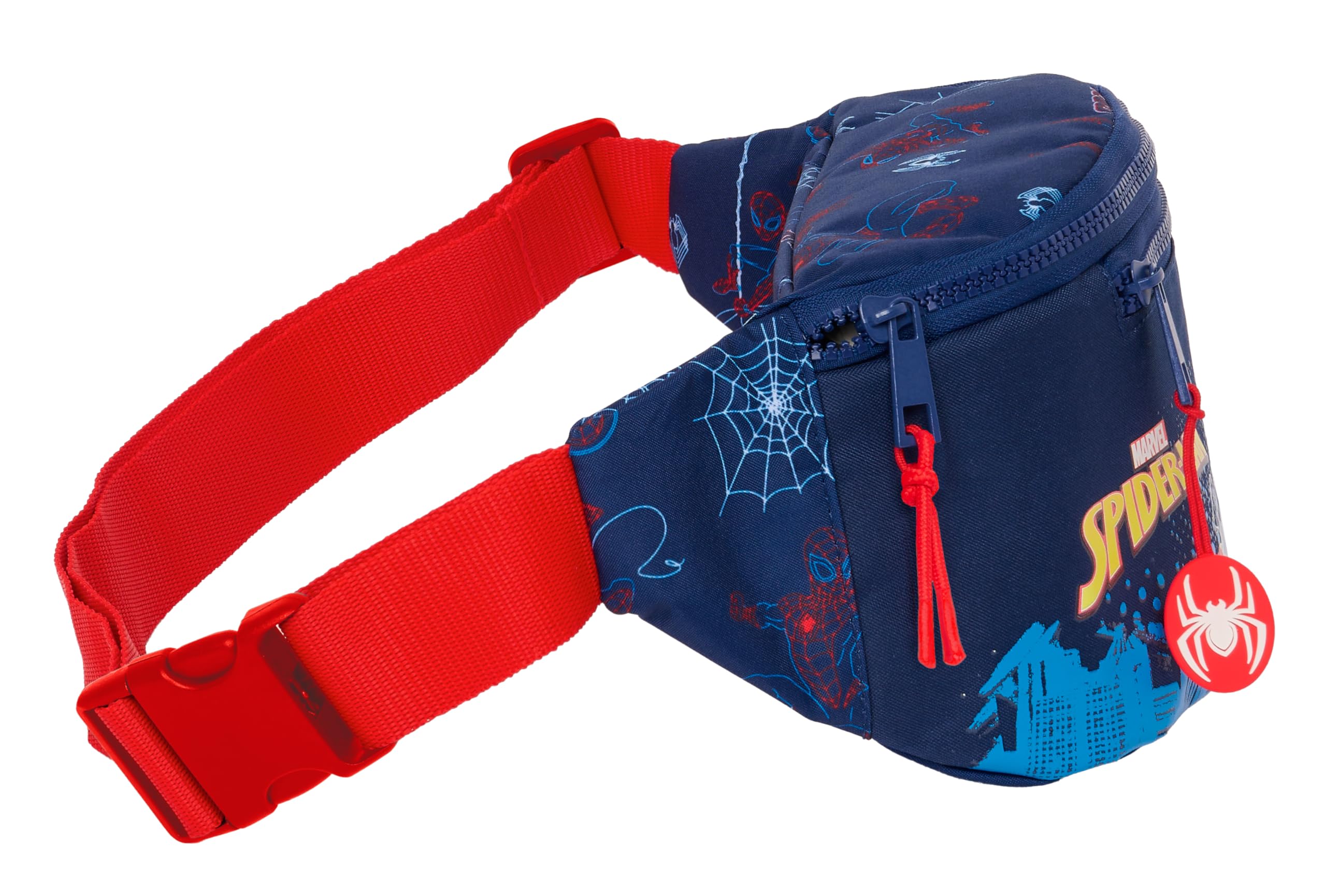 Safta Spiderman Neon - Sac Banane avec Poche extérieure, idéal pour Jeunes et Enfants de différents âges, Confortable et Polyvalent, qualité et résistance, 23 x 9 x 12 cm, Couleur Bleu Marine