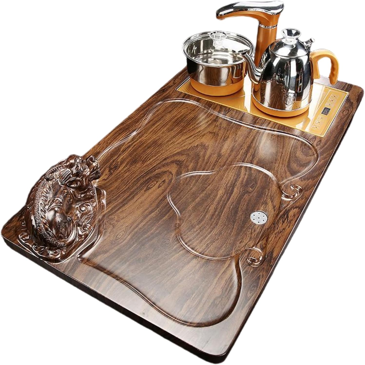 MOYEE Chinese Gongfu Tea Set,Home,Gifting and Office 套装家用中号 Solid Wood Tea Tray 实木茶盘 Chinese Gongfu Tea Tray Fully Automatic Tea Set,全自动电磁炉招财貔貅茶台茶海办公 A624