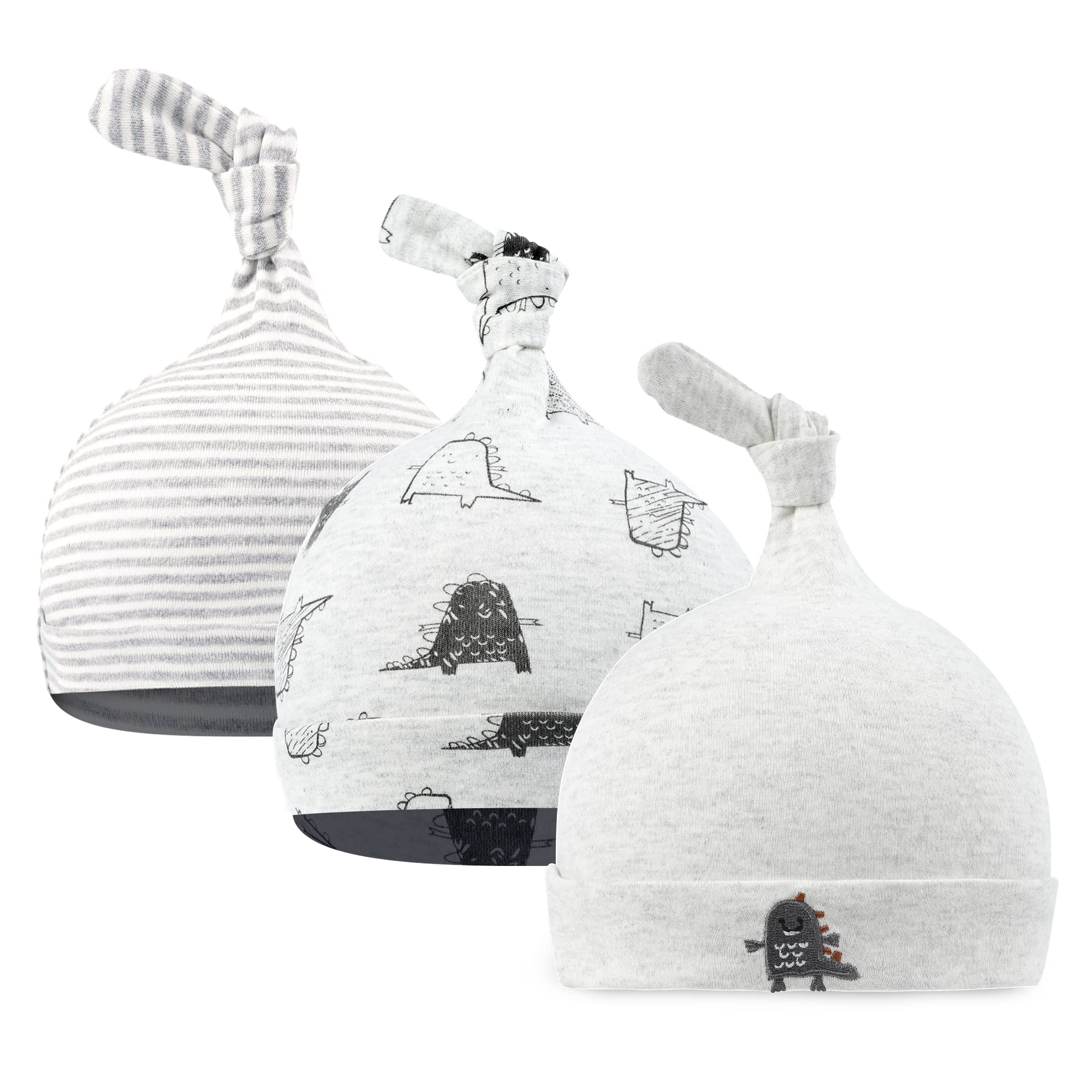 CuteOn 3 Paquete Bebé Beanie Nudo Sombrero Recién Nacido Chicos Chicas Algodón Ajustable Gorra para Bebé