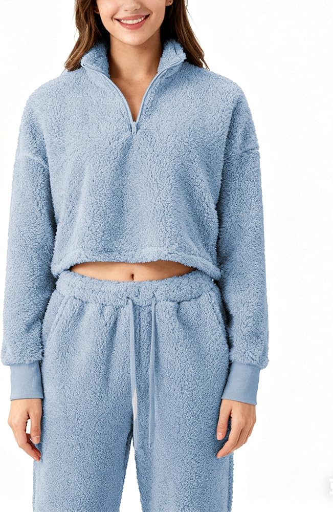 LTSCNRM Womens Fuzzy Pajamas Sets Lounge Fluffy Fleece Sleepwear