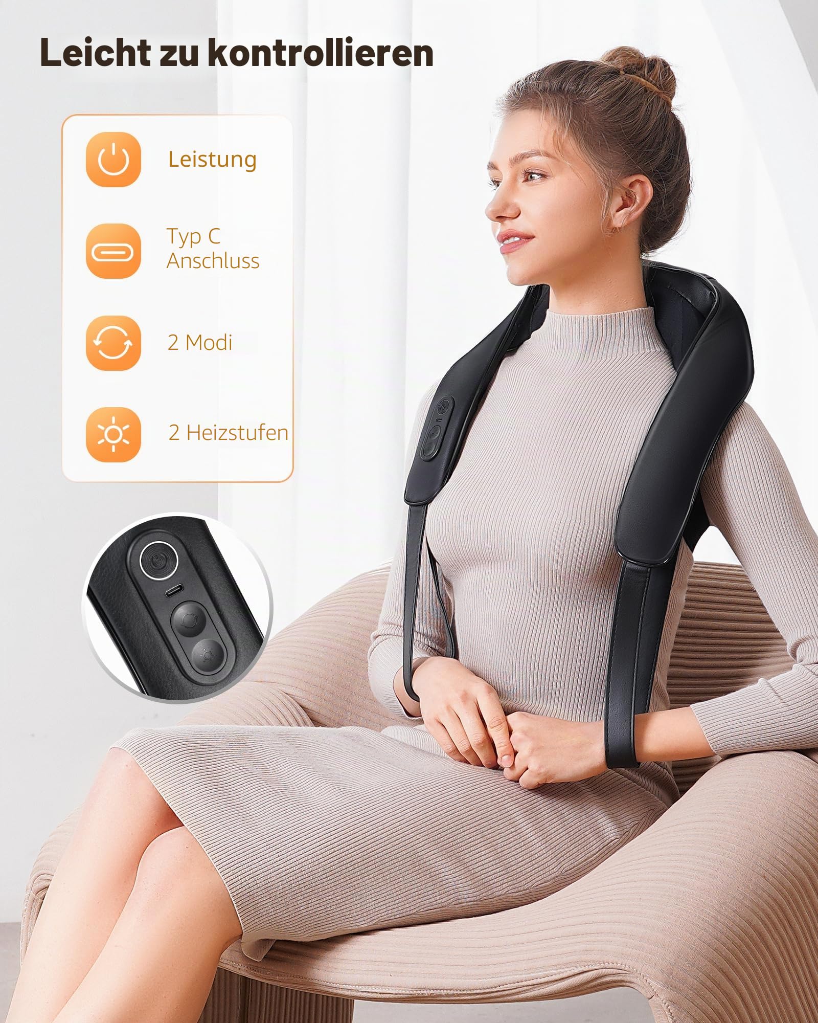 KNQZE® Shiatsu Massagegerät 4D, 2026 Kabellos Nackenmassagegerät mit Wärme, Verbesserte Graphenheizung, 4D Shiatsu Tief knetende Nackenmassage für Nacken, Schulter, Rücken, Geschenke,Schwarz