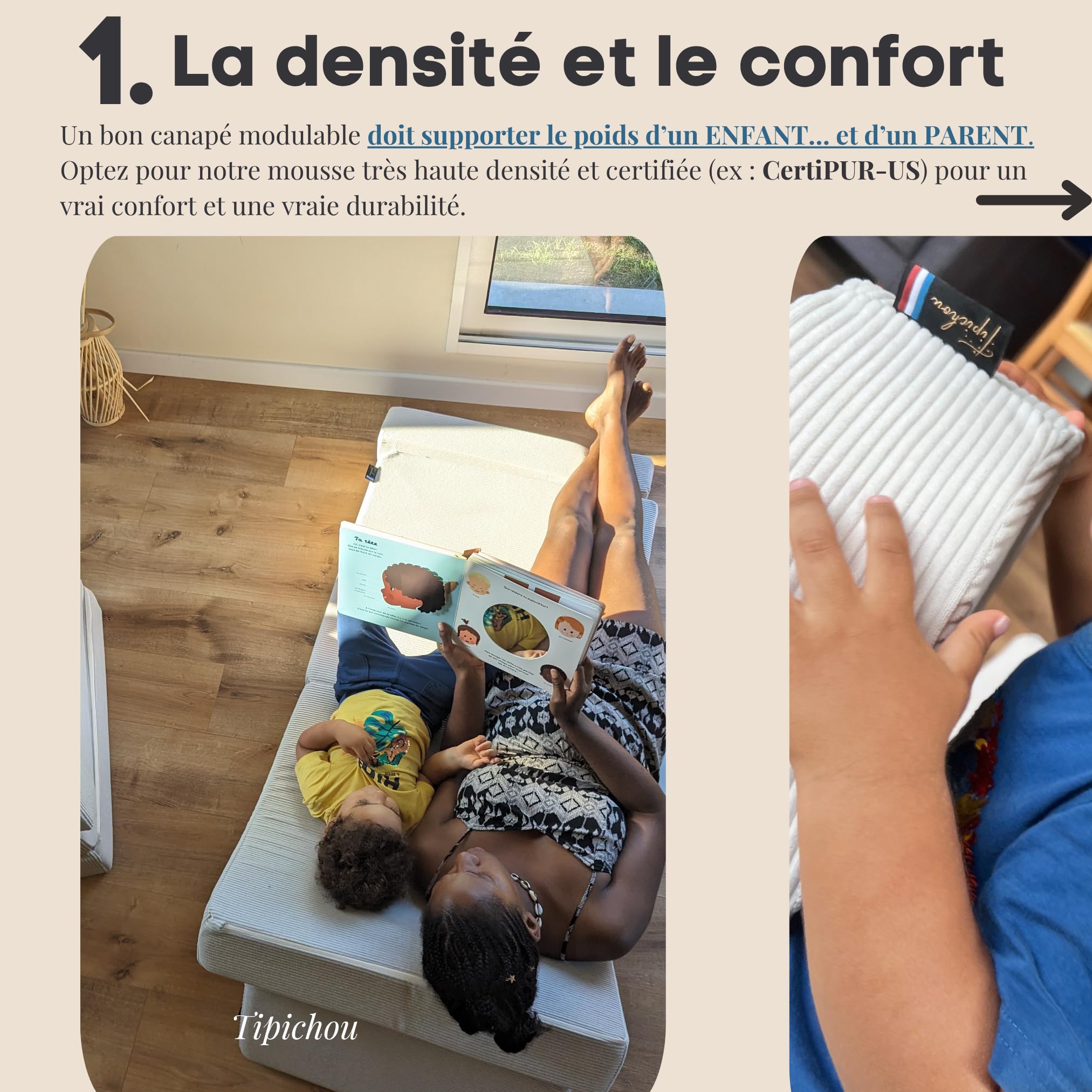 Canapé Enfant Convertible - Chauffeuse 2 Places Transformable en Lit d'Appoint, Aire de Jeu, Fauteuil, Matelas de Sol - Idéal Cadeau Enfants - Possibilités de Jeux Infinies (Blanc Crème, 2 Places)