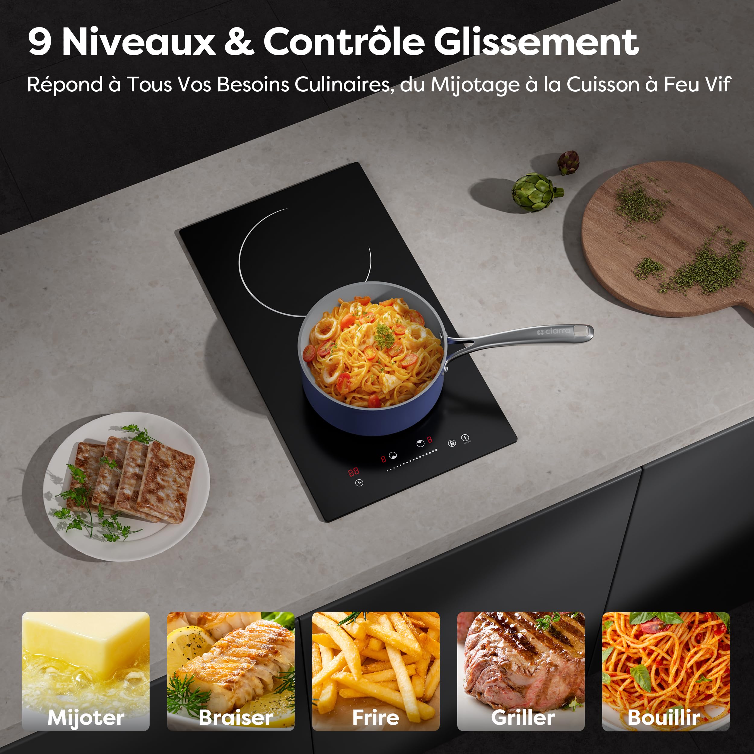 Plaque Vitrocéramique 2 Feux 3000W Encastrable 30CM 9 Niveaux Puissance Minuteur Verrou Sécurité