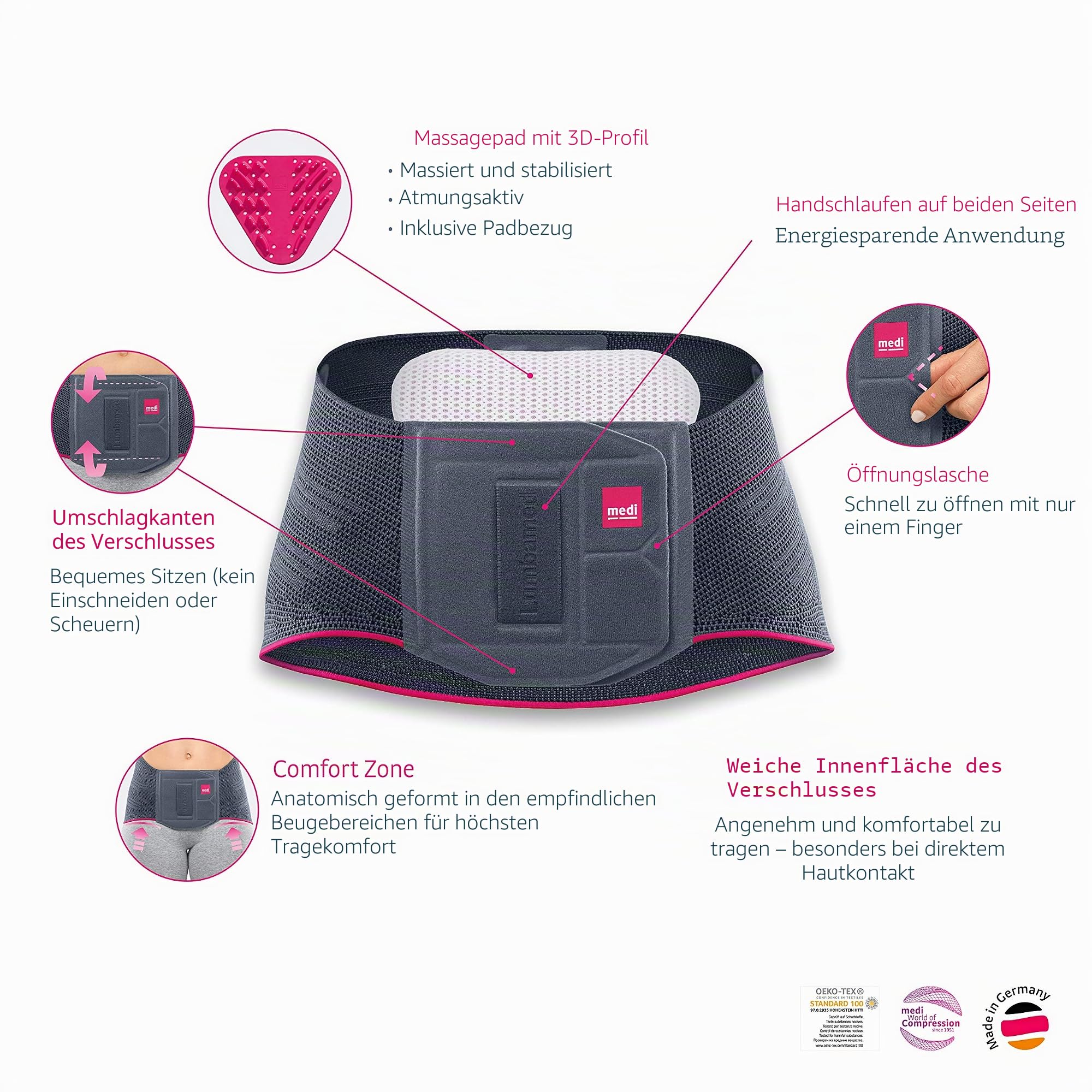 medi Lumbamed Plus Rückenbandage Damen – Rückenstützgürtel zur Stabilisierung der LWS & Entlastung im Alltag – elastischer Rückengurt für sicheren Halt, atmungsaktiv & komfortabel – Silber Größe IV