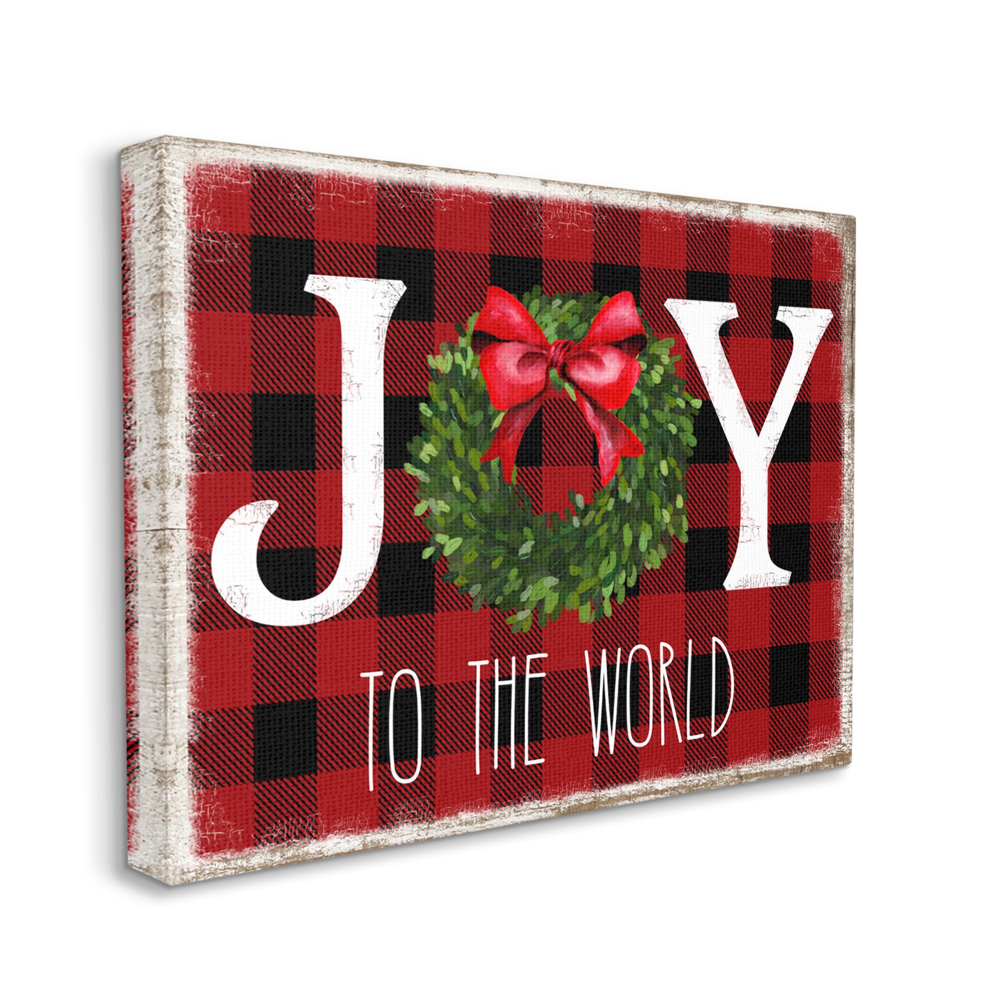 Photo 1 of Stupell Industries Joy To World Christmas Charm Buffalo Plaid Canvas Wall Art Design by Deborah Brown 16 x 20