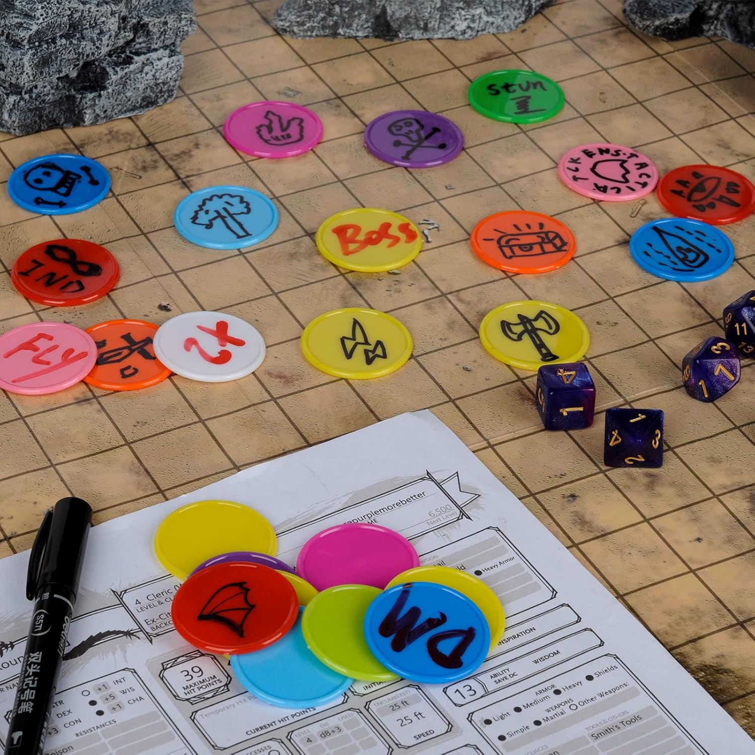 Buy DND Wet & Dry Erase Tokens Set of 100 Colorful Blank Counters 1.5