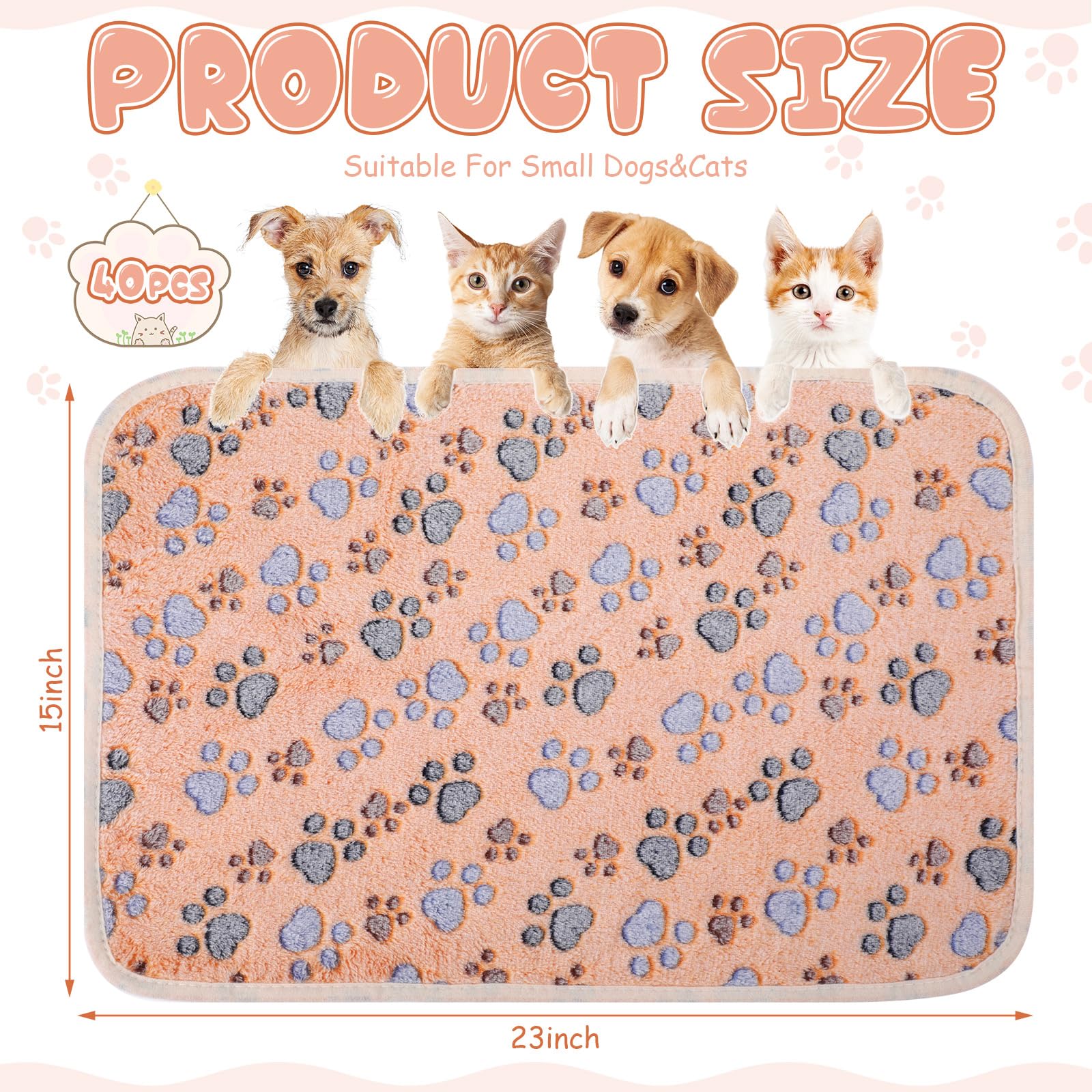 Chumia Lot de 40 couvertures en Polaire Douce et Moelleuse lavables pour Animal de Compagnie – Couvertures Chaudes à Motif Empreintes de Pattes pour Animaux de Compagnie, Tapis de lit pour Chien,